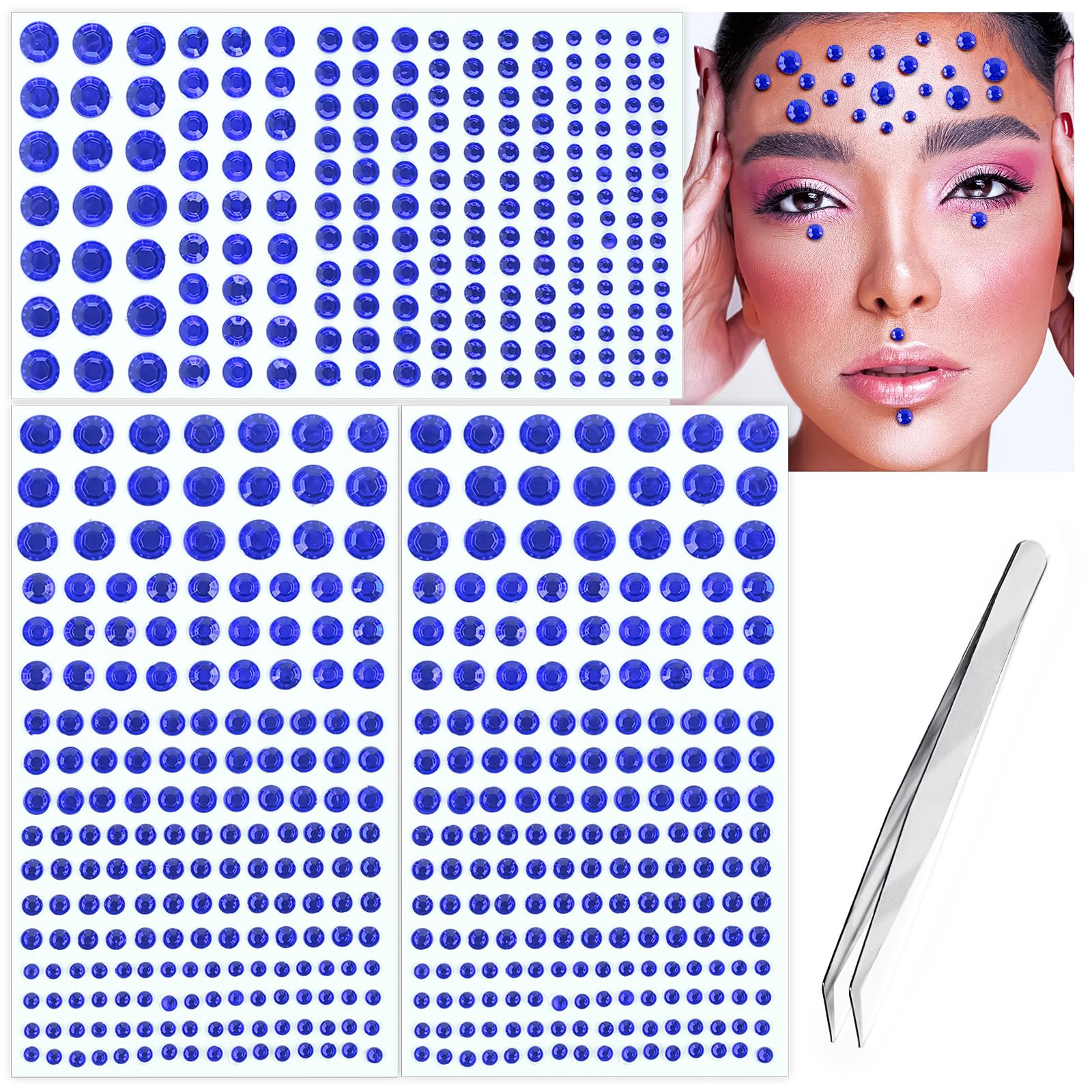 Face Gems Self Adhesive Face Jewels, Hair Gems Face Rhinestone for Makeup Festival Essentials Rave Accessories, Stick on Gems for Face, Hair, Eye,
