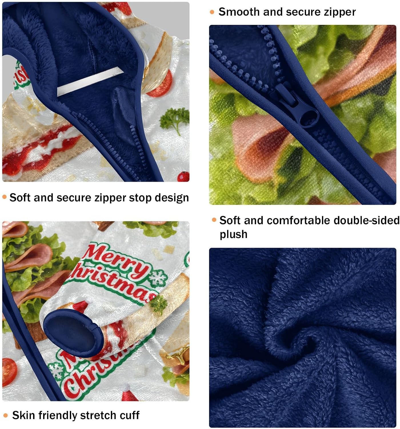 Merry Christmas Sandwich Boys Zip Sweatshirt Outerwear Jackets Navy Blue Baby Boy Clothes