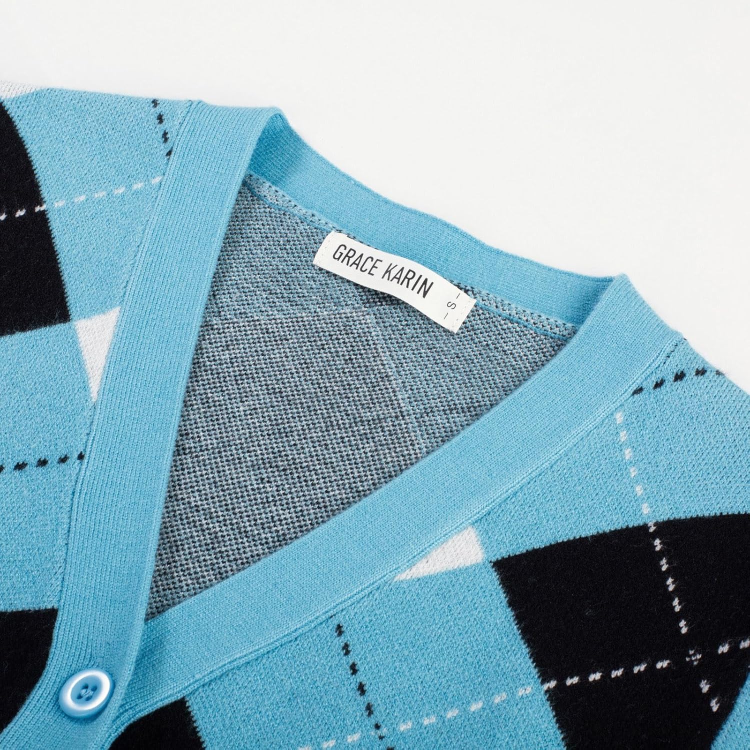 GRACE KARIN Womens Cardigan Sweater Spring Fashion Long Sleeve Argyle Sweater V Neck Button Up Cardigan Preppy Clothes - Image 3