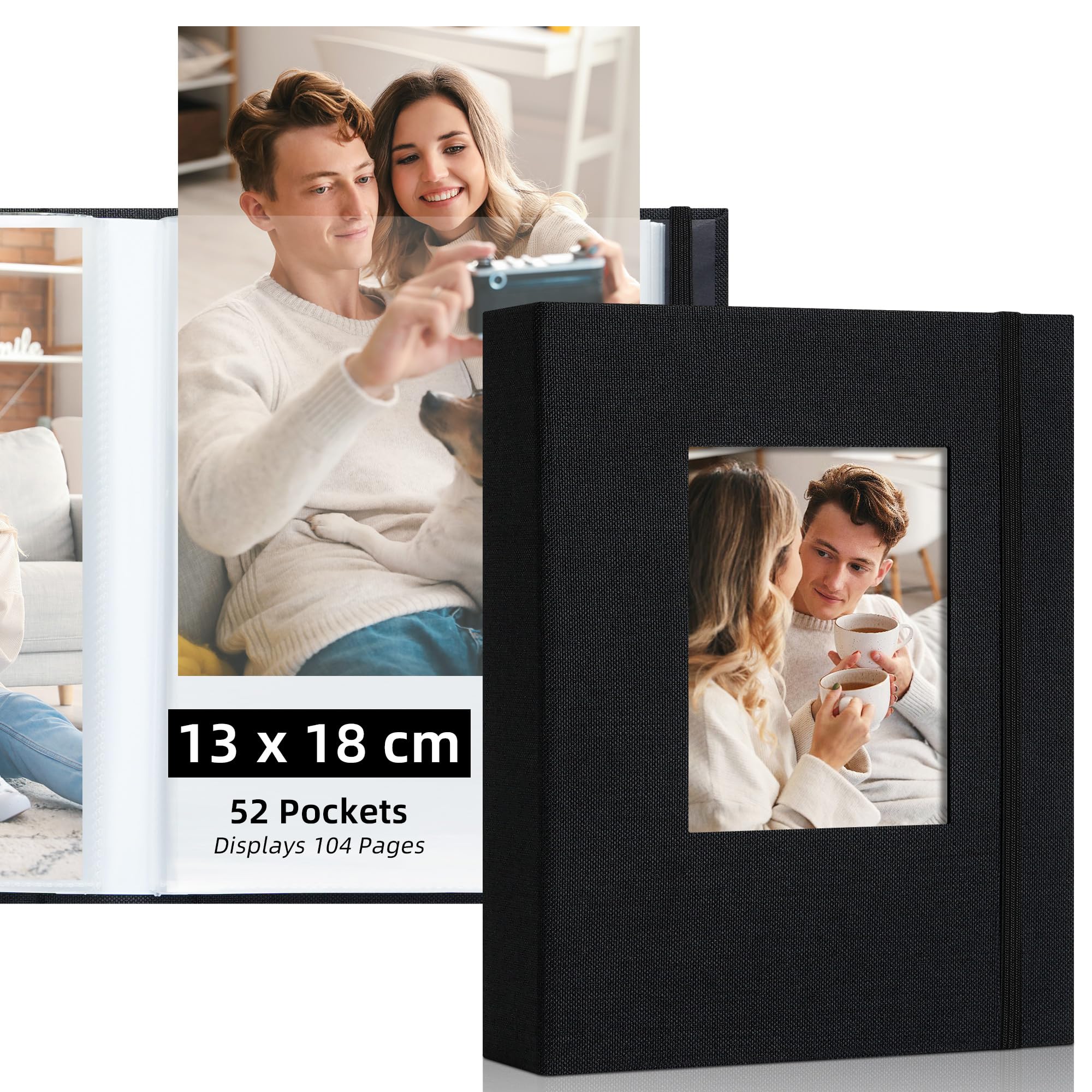 Remowtih 7x5 Photo Album Holds 104 Photos with Window Cover Black