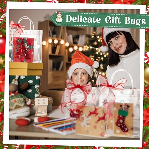 Miniatura 4 de Henoyso 24 bolsas de regalo transparentes de Navidad con cinta de lazo de 7.8 x 7.8 x 3.1 pulgadas, bolsas de regalo de plástico transparente con