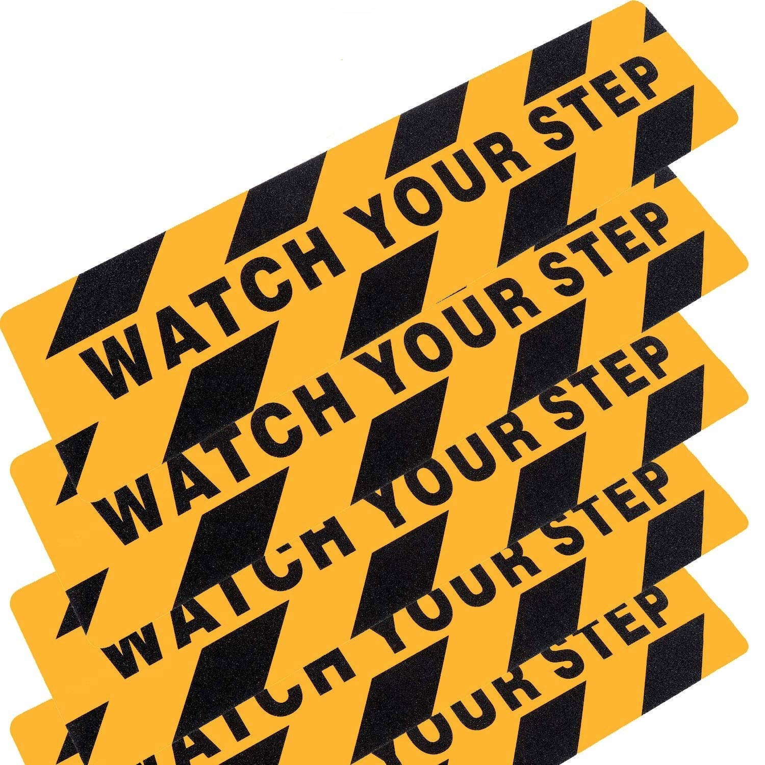 WATCH YOUR STEP Anti Slip/Skid Abrasive Sticker [5 PACK] - Safety for OSHA/Winter Ice & Slippery Steps