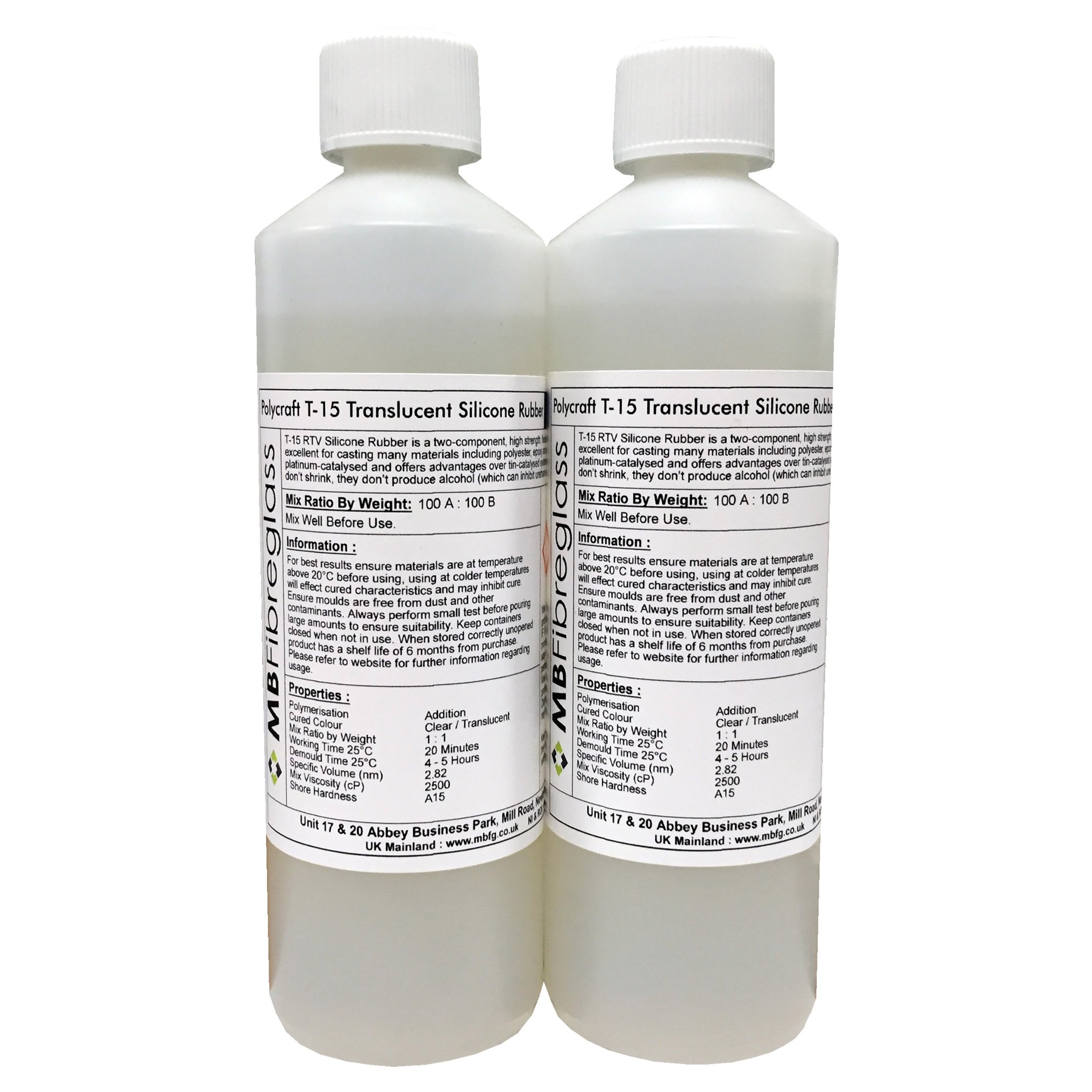 Polycraft ( Mb Fibreglass ) Clear Polycraft T15 Translucent Rtv Addition Cure Silicone Rubber Shore A15-1Kg Kit (T-15)