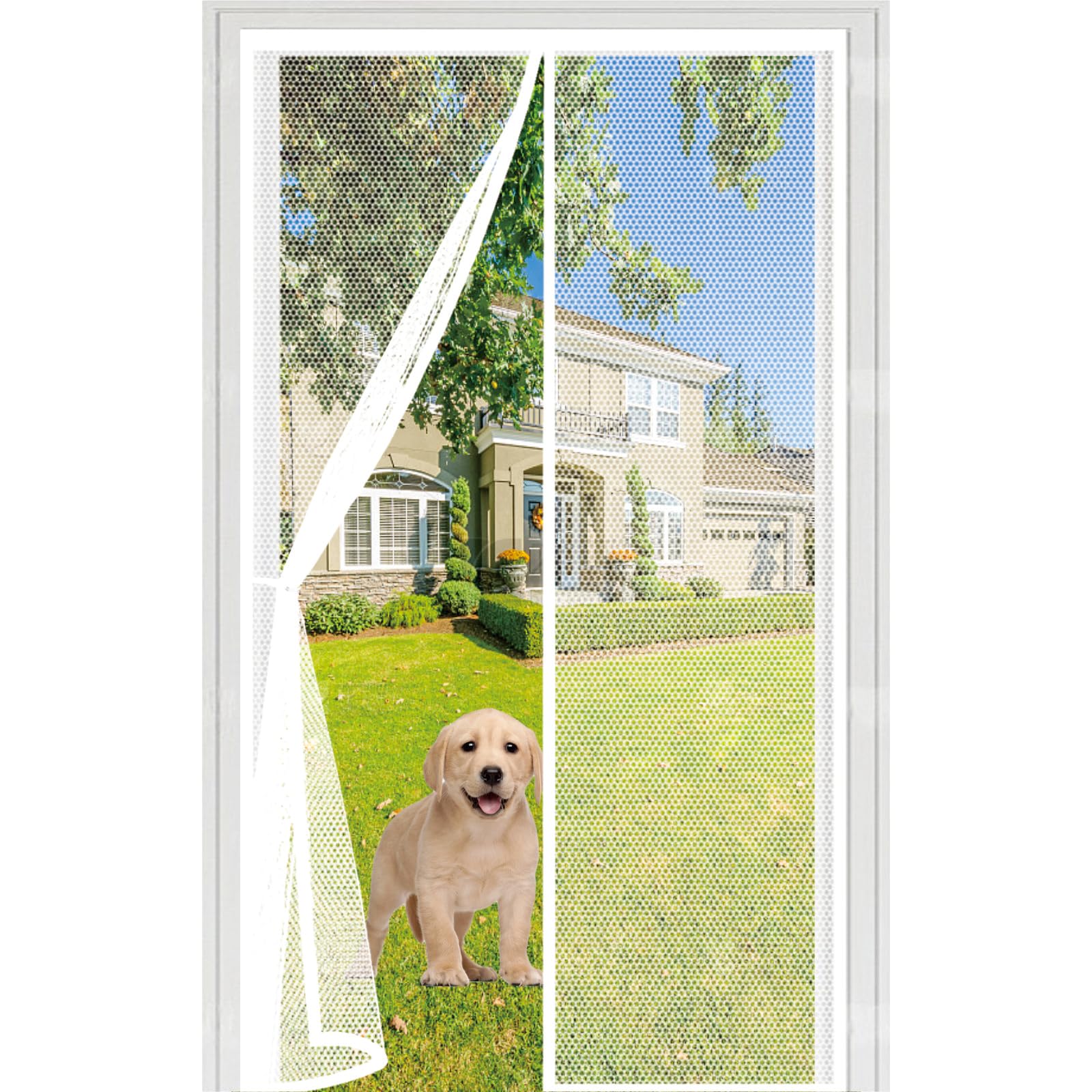 Door Fly Screen 86 x 188 cm with Powerful Magnets Automatically Closes and Magic Tape, Install Without, Keep Bugs Out, Magnetic Screen Door Curtain for Patio, White