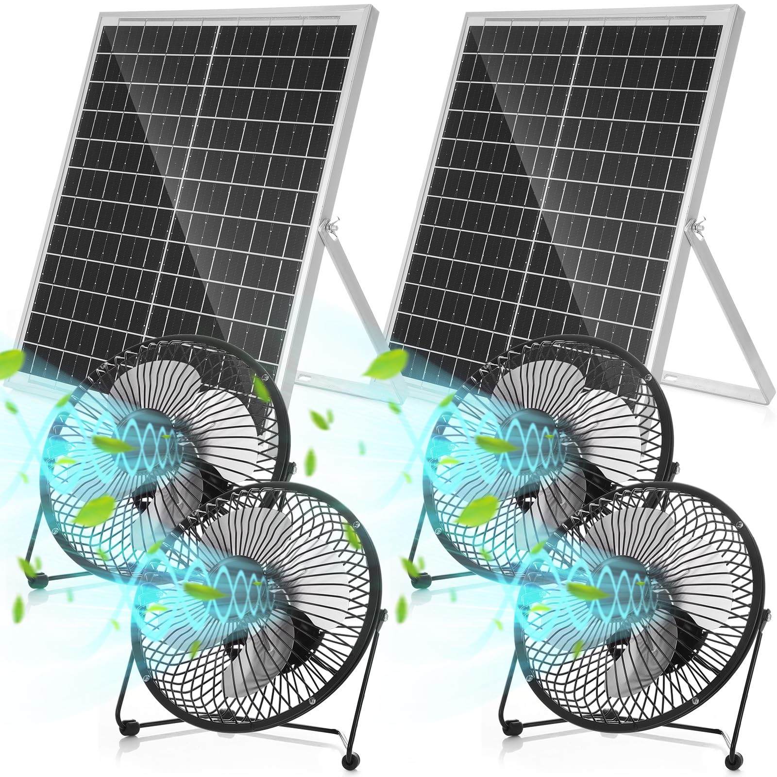 6'' Solar Powered Fan with 20w Solar Panel, High Velocity Portable Floor Fan, Solar Panel Powered Fan Kit for Outdoor, Camping Cooling 36db Quiet Operation, 19.5ft Long Cord(2 Sets)