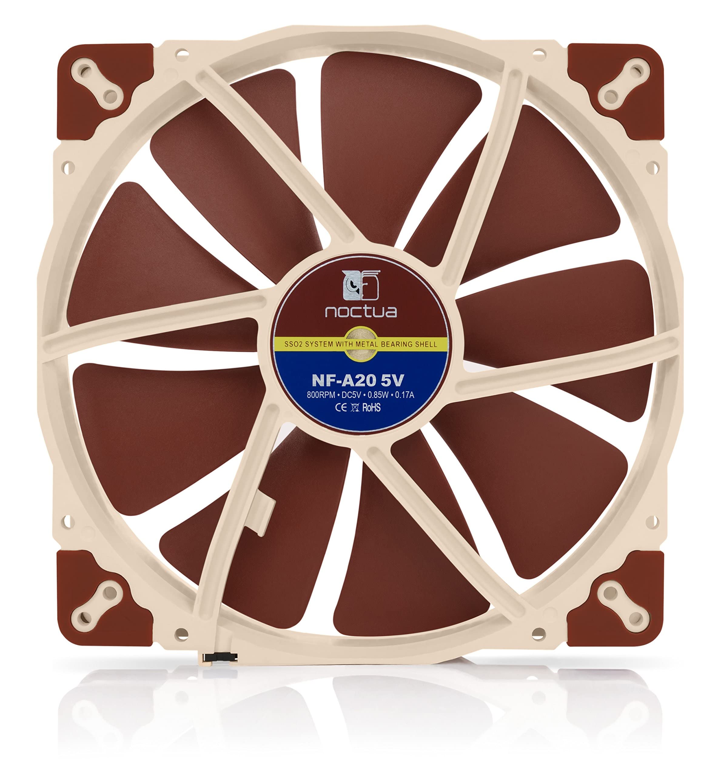 Noctua NF-A20 5V, Ventilador Silencioso, 3 Pines, Versión de 5V (200x30 mm, Marrón)