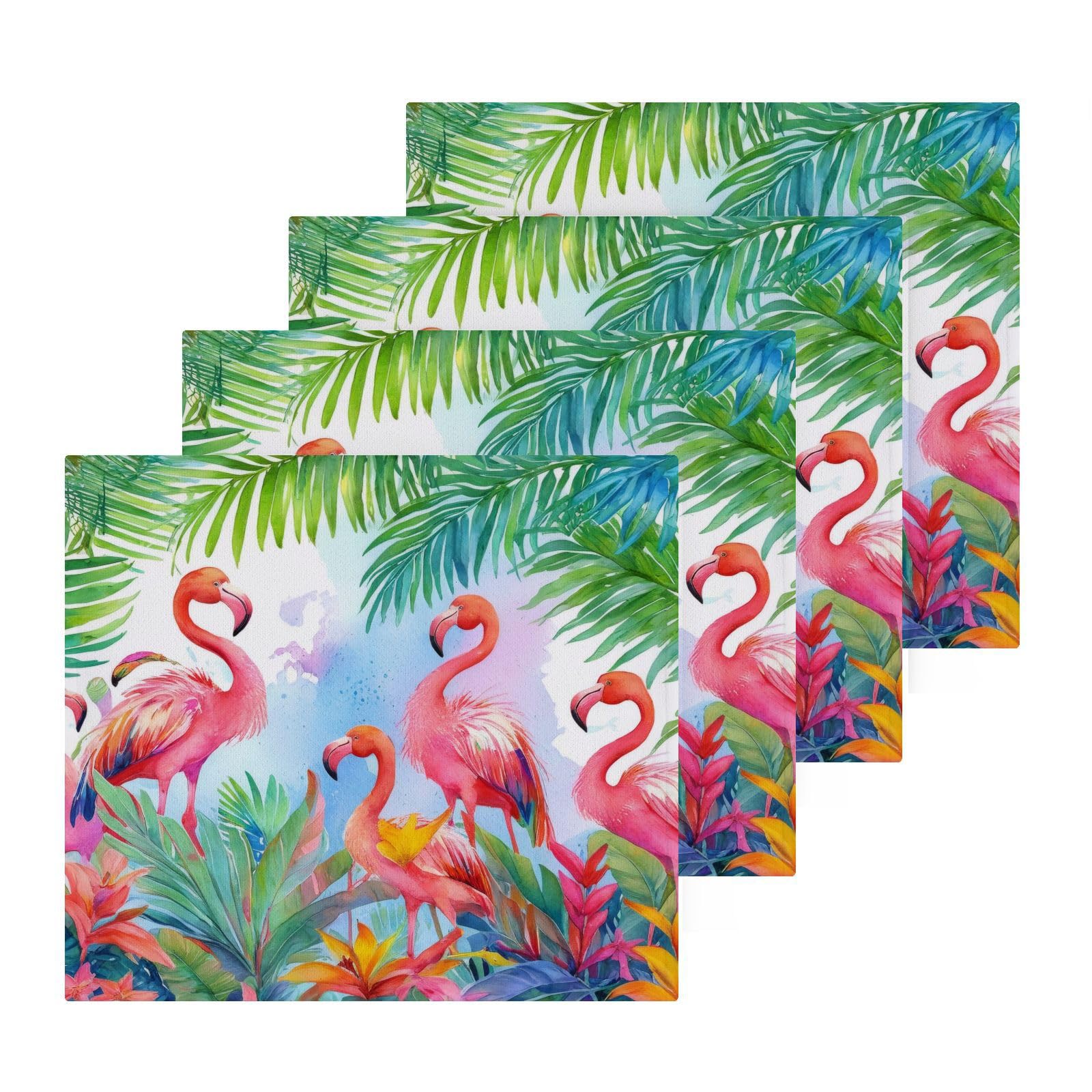 Msyxl 4-Pack Watercolor Flamingo Washcloths for Bathroom, 12x12in Cotton Wash Cloths Soft Absorbent Face Cloths Towel for Your Face Body