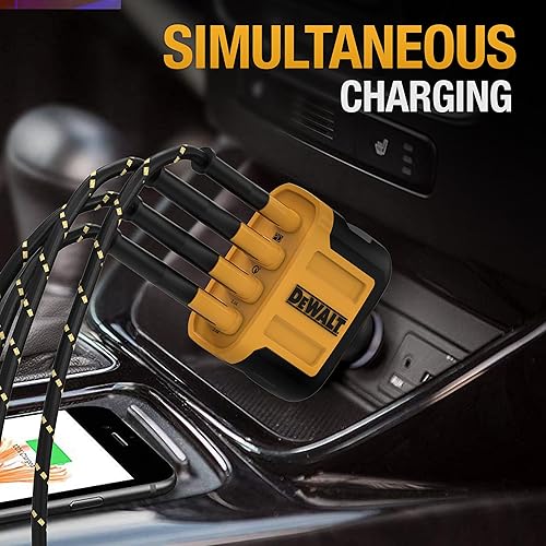 Miniatura 6 de DEWALT Cargador de coche USB C de 4 puertos resistente multipuerto, adaptador rápido de encendedor de cigarrillos USB de 60 W, cargador de teléfono