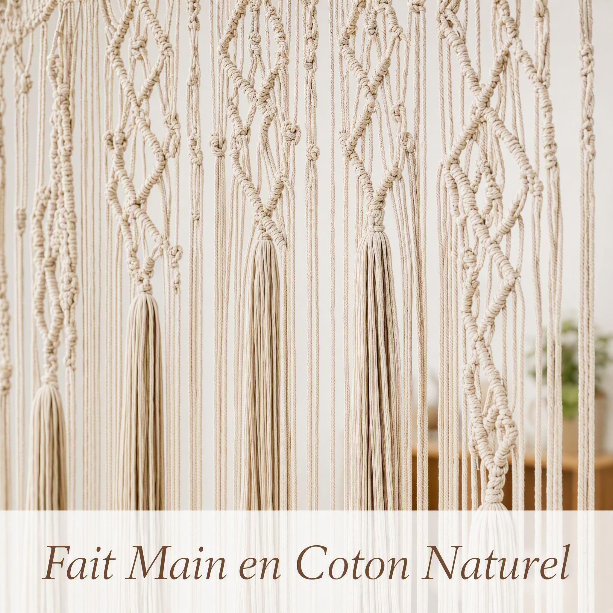Rideau de porte bohème en macramé, rideau de porte tissé bohème, fait à la main en corde de coton, tapisserie de séparation de pièce, pour chambre à coucher, salon, décoration de mariage, beige