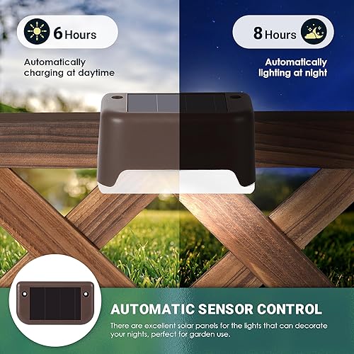 Miniatura 4 de GIGALUMI Luces solares para cubierta al aire libre, paquete de 16 luces solares impermeables para escaleras, escalones, vallas, barandillas, patio y