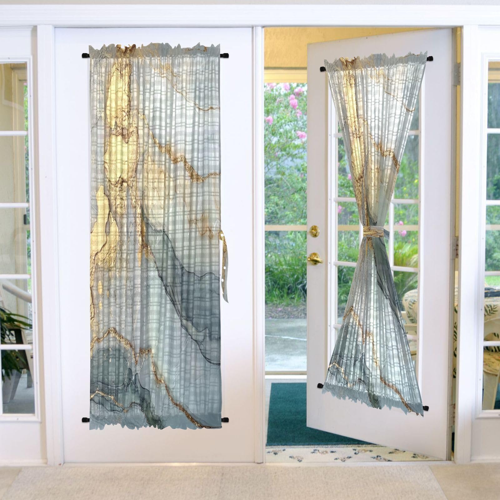 Rideaux marbre argenté neutre GuoChe pour grande baie vitrée et garage