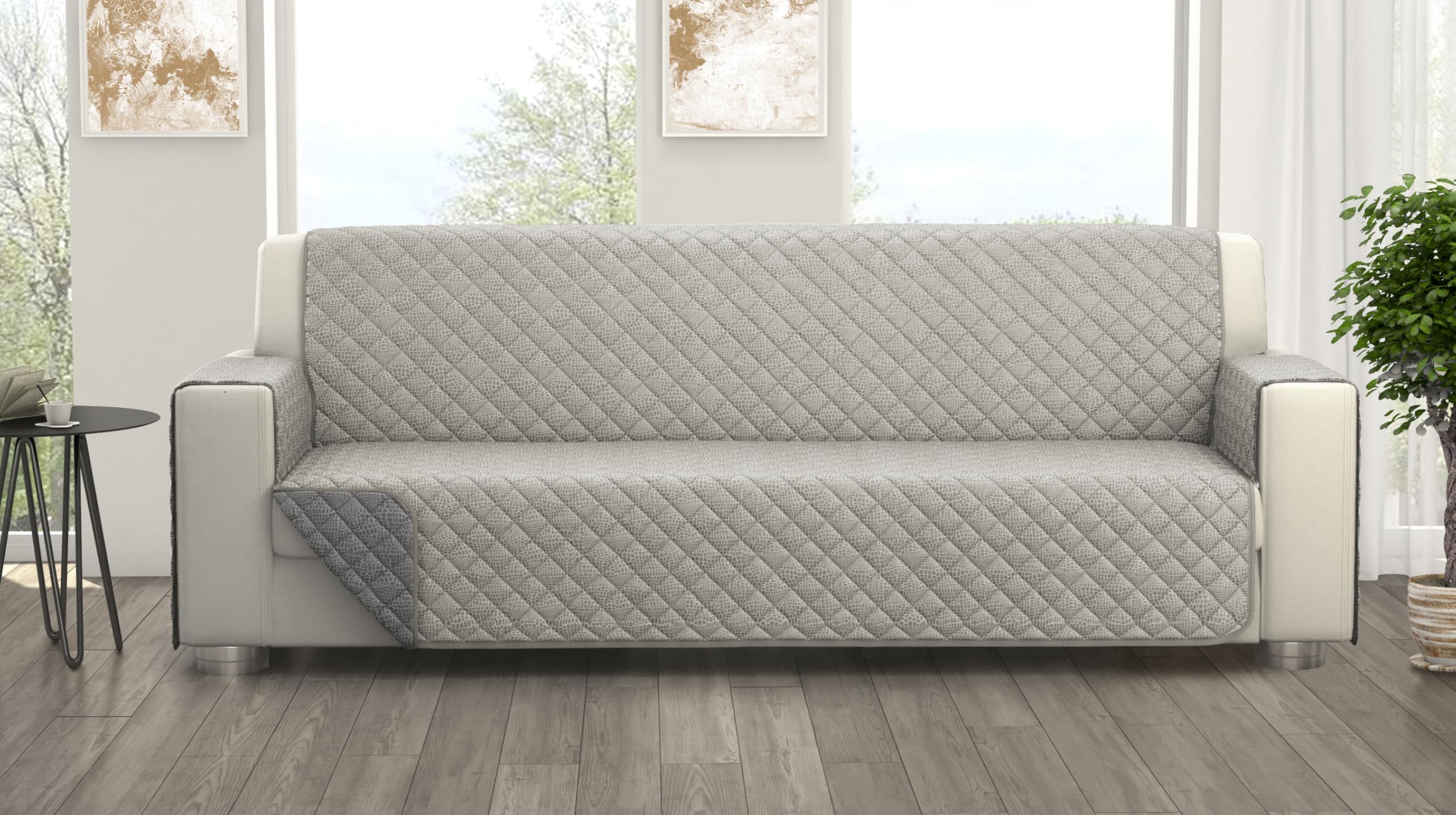LARA MORADA - Copridivano 4 Posti Salvadivano Trapuntato Double Face Protezione Antimacchia e Antigraffio per Cani e Gatti, MISURA: 220x220 cm, Elegante, Reversibile, Resistente Elisa Grigio/Grigio T