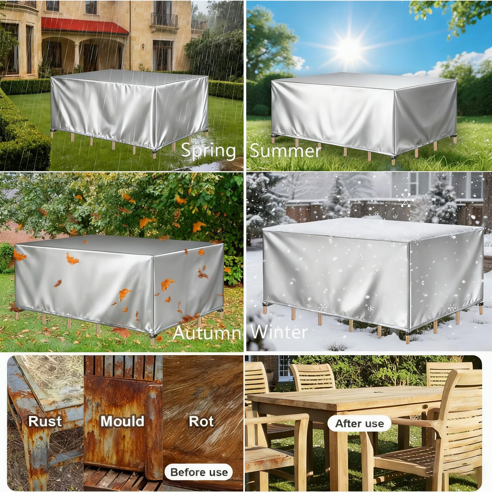 Copertura per Mobili da Giardino 170x70x100cm/LxWxH Panno 420D Oxford Copertura Tavolo Esterno Impermeabile Coperture per Mobili Tavoli e Sedie da Cortile Raggi UV Resistente allo Strappo