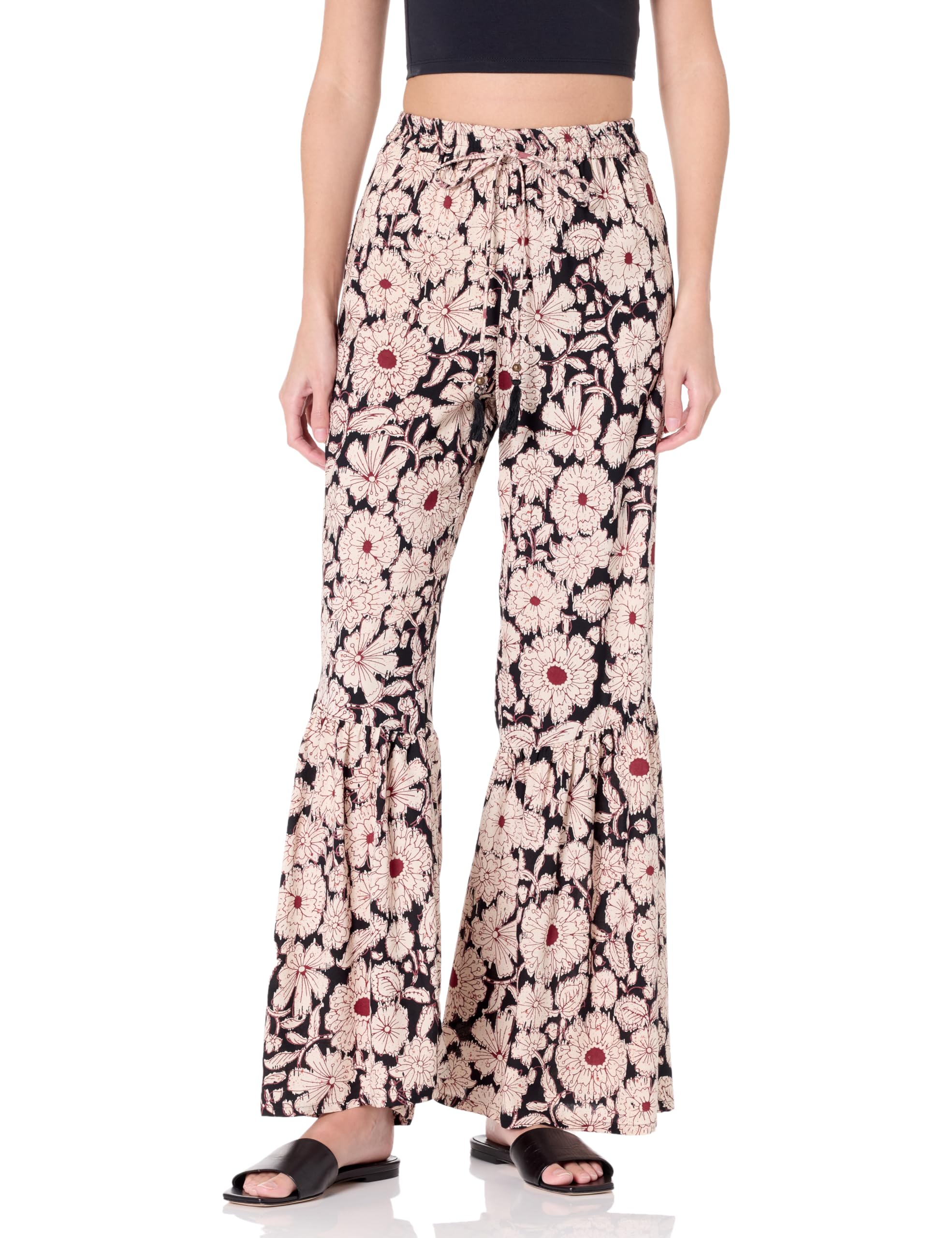 Angie Womens Printed Flare Ruffle Bellbottom Pants