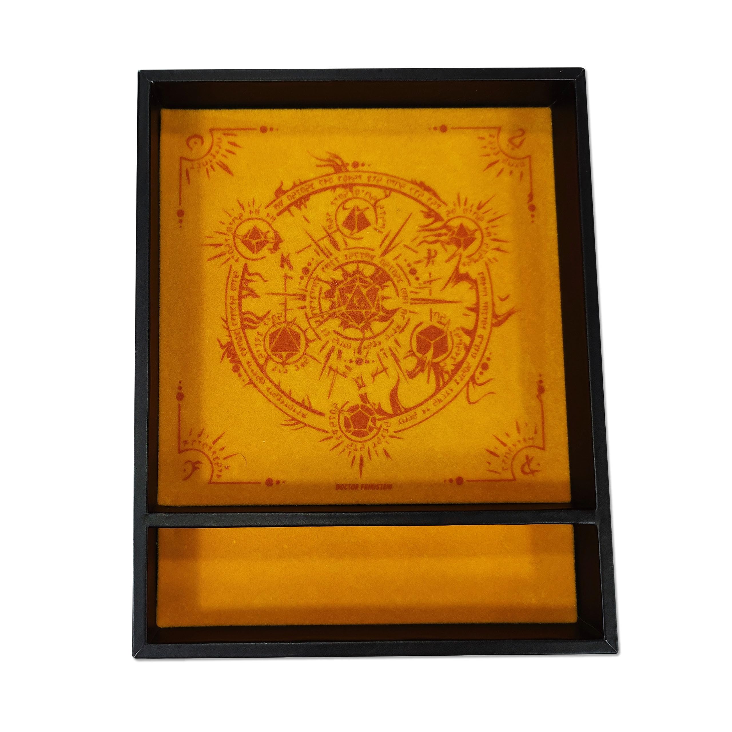 Bandeja Dados Rectangular 'Critical Roll', Fabricada con Polipiel y Terciopelo, Zona de Almacenamiento, DISEÑO Exclusivo y Compatible con Cualquier Juego de Mesa y rol (Amarillo)