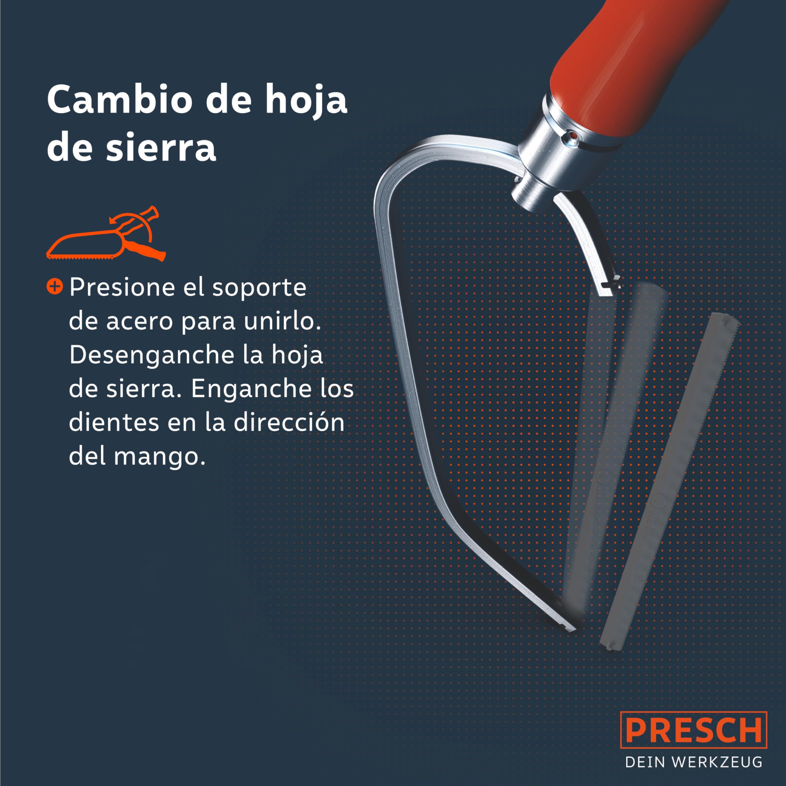 Presch Sierra de arco plegable PUK 150mm incl. hoja de sierra universal - Sierra plegable PUK con mango ajustable - Sierra pequeña para metal no ferroso, plástico, aluminio, todas las maderas