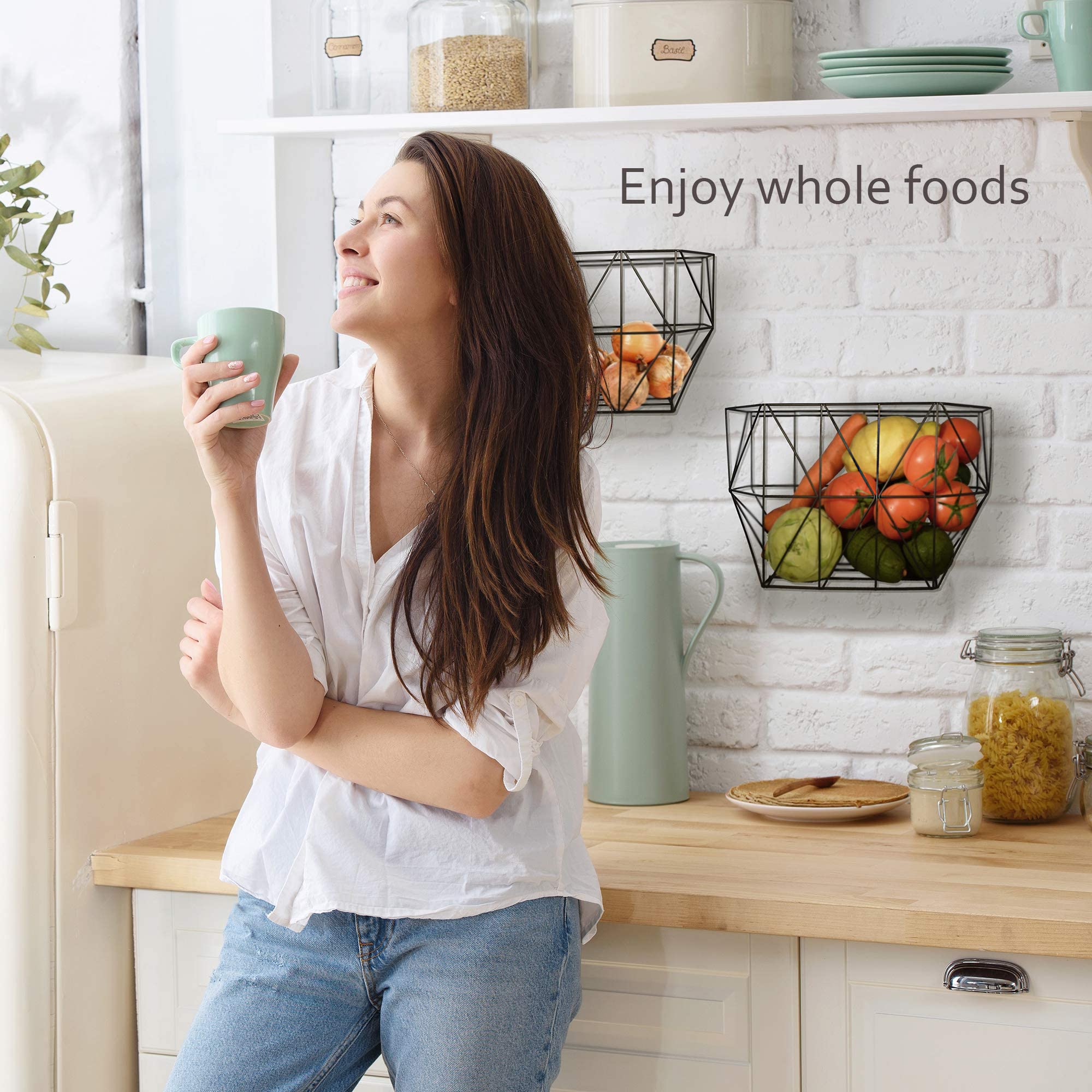 Scandinavian Hub Wall Hanging Fruit Basket Farmhouse Wall Mounted