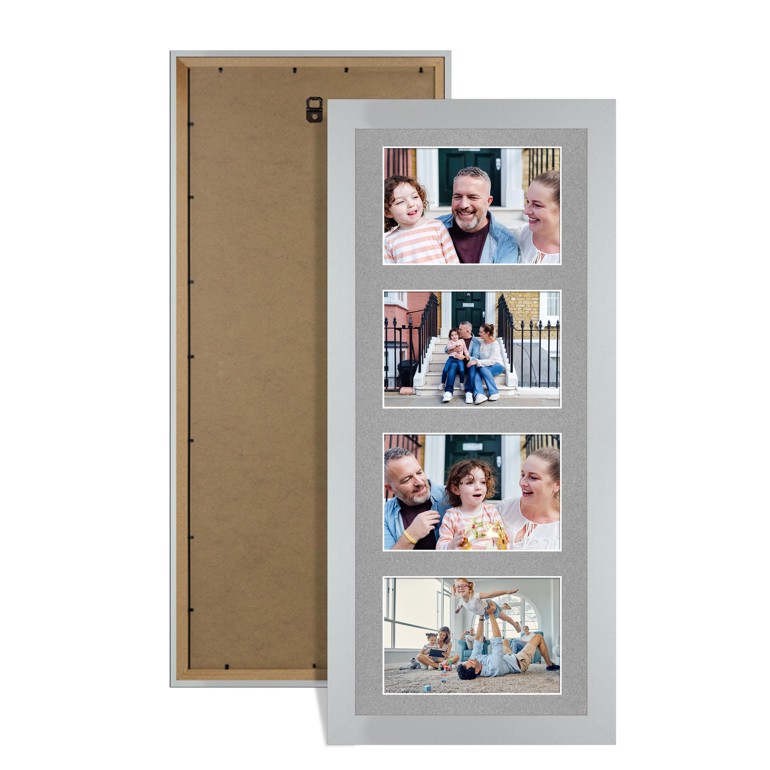 Alison Kingsgate White 50x20cm Photo frames for multiple pictures -4 Apertures Collage Frame with Silver Mount - Holds (4x) 6x4 Photos - Engineered Wood & Perspex — image 1