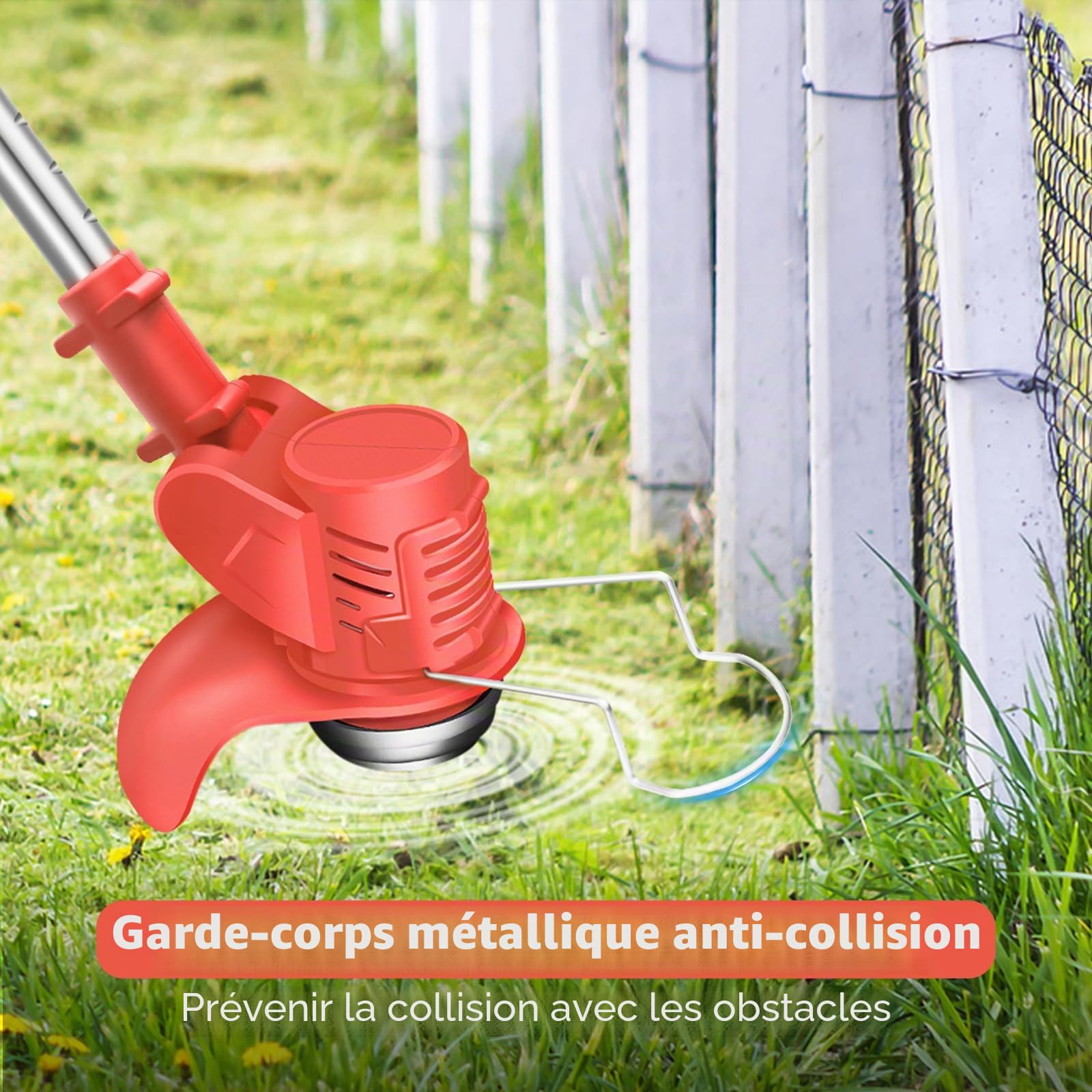 Débroussailleuse électrique pour jardin et pelouse, coupe-herbes robuste sans fil avec 2 batteries, rouge