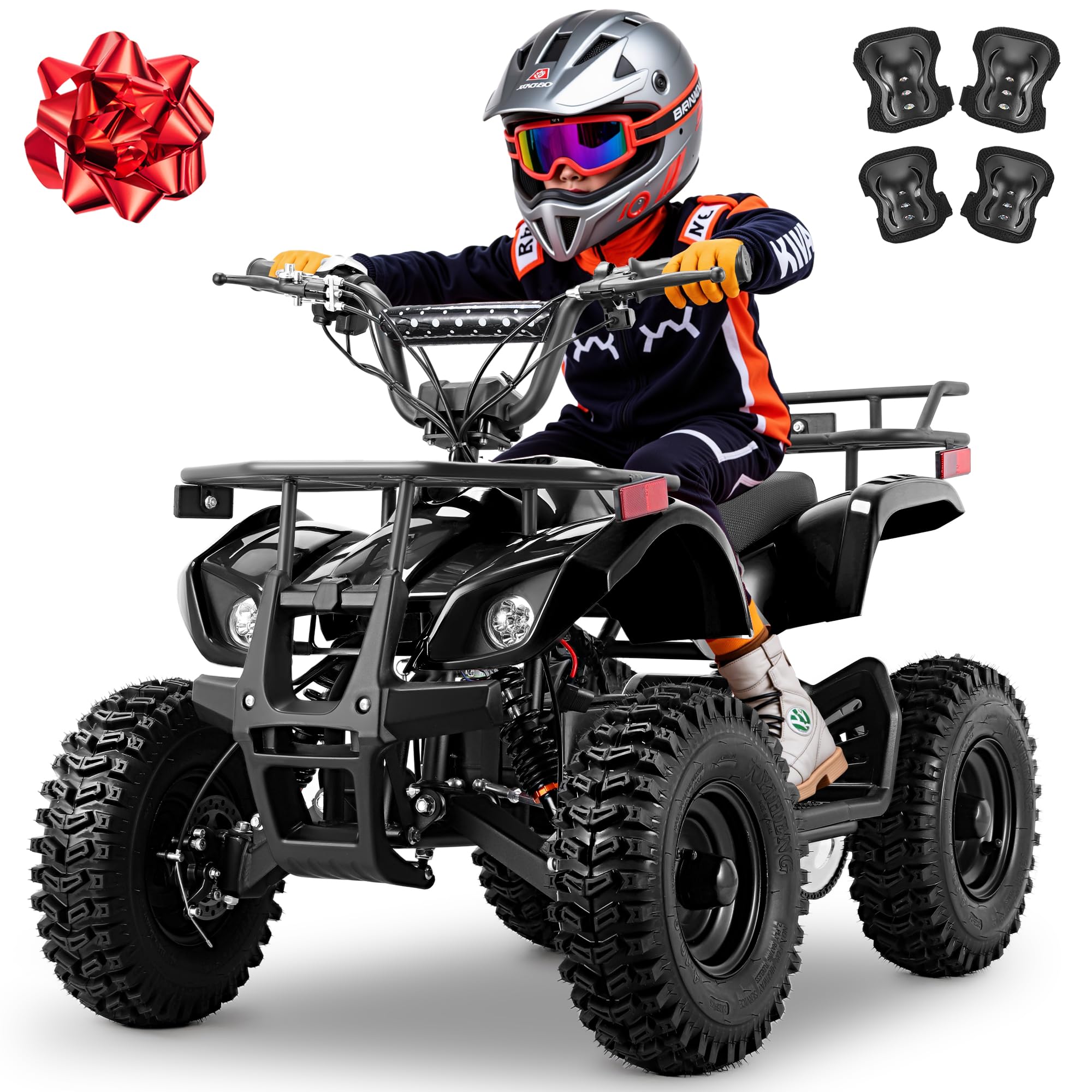 NYMON 36V Kids ATV Four Wheeler w/Air-Filled Tires, 500W Electric ATV 4 Wheeler w/XL Metal Frame, 15MPH Max, Safety Kill Switch, 3 Suspension &amp; Disc Brakes, Kids Quad ATV for Ages 6+, Inky