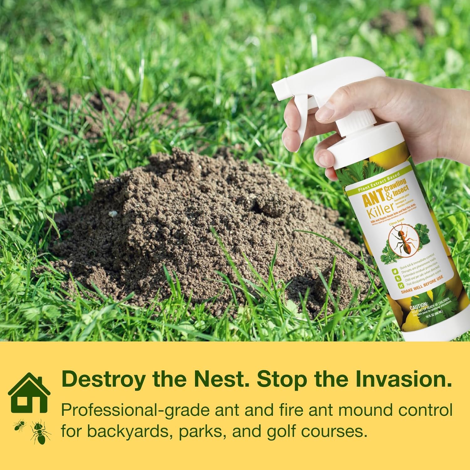 EcoVenger® Ant and Insect Killer 16 oz | Citrus Scent | Fast Kills House Ants Fire Ants | Residual Deterrence | Plant-Based Child and Pet Safe