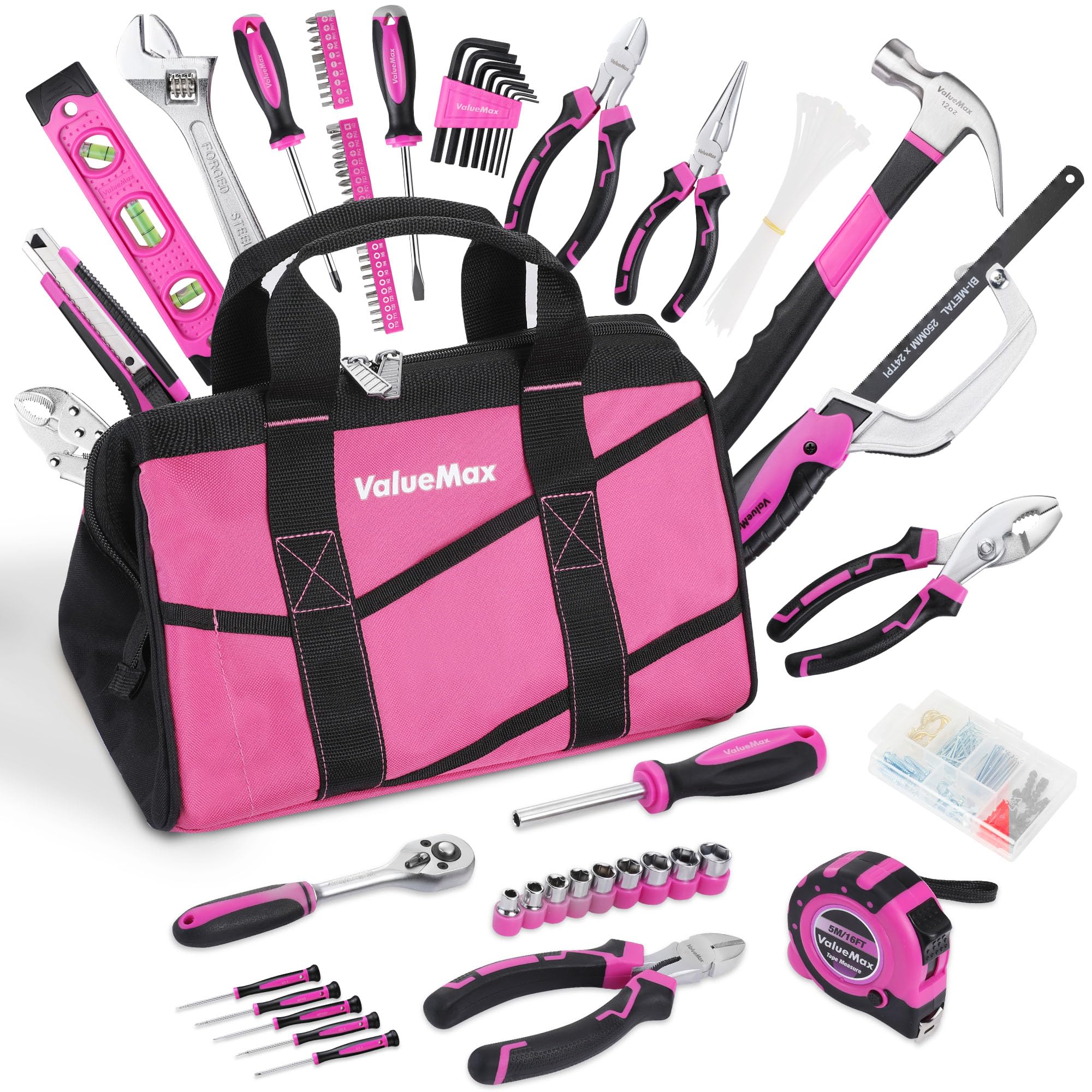 REXBETI 219-Piece Pink Tool Set, Ladies Hand Tool Set with 16 inch