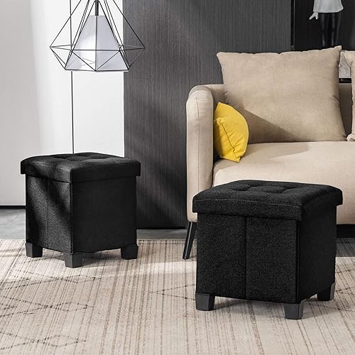 Miniatura 17 de Apicizon Cubo otomano de almacenamiento de 15 pulgadas con patas, reposapiés otomano con almacenamiento, asiento acolchado con bandeja de café para