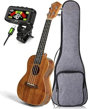 Ranch 23 Inch Concert Ukulele All Solid Acacia Wood Open Gloss Finish Acoustic Ukelele Stringed Instrument for Beginner Adult Student Music Daily Practice Performance