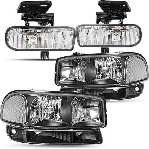 Miniatura 8 de JSBOYAT 4 unidades para GMC Sierra 1500 2500 3500 99-06 reemplazo de montaje de faros delanteros con bombillas 00-06 GMC YukonYukon XL con luz de