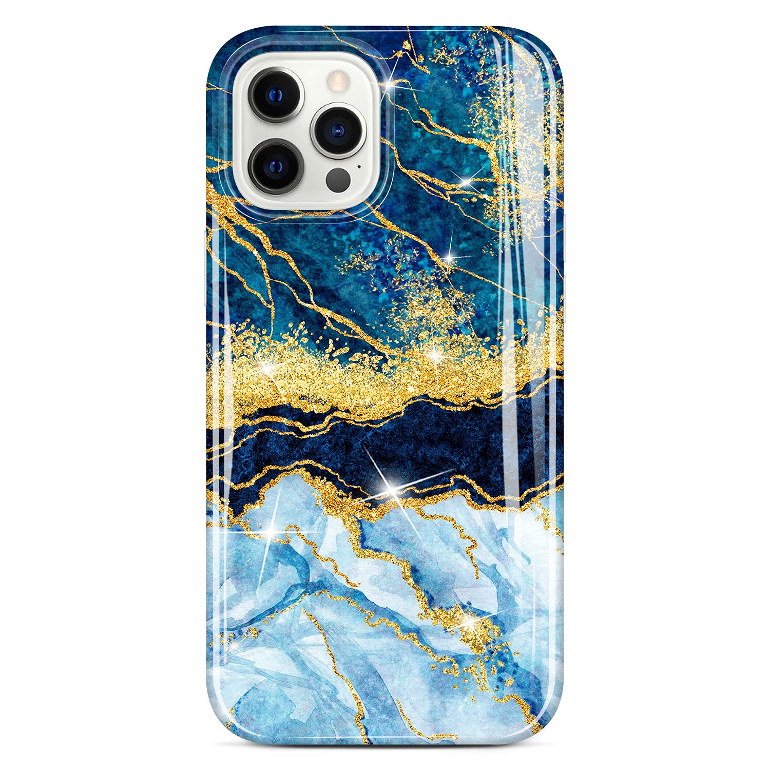 JIAXIUFEN for iPhone 12 Mini Case Gold Sparkle Glitter Marble Design Slim Shockproof TPU Soft Rubber Silicone Cover Phone Case Compatible with iPhone 12 mini 5.4" Dark Blue