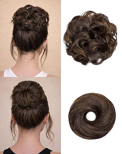 2PCS Messy Bun Hair Piece-Large Wavy Curly & Donut Updo