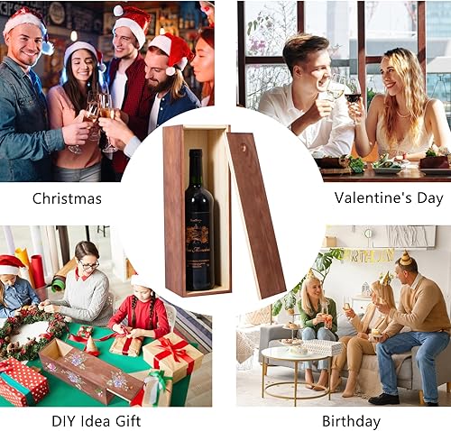 Miniatura 4 de Caja grande de madera vintage con tapa deslizante, 14.2 x 4.5 x 4.5 pulgadas, caja de regalo de vino para botellas individuales, caja de