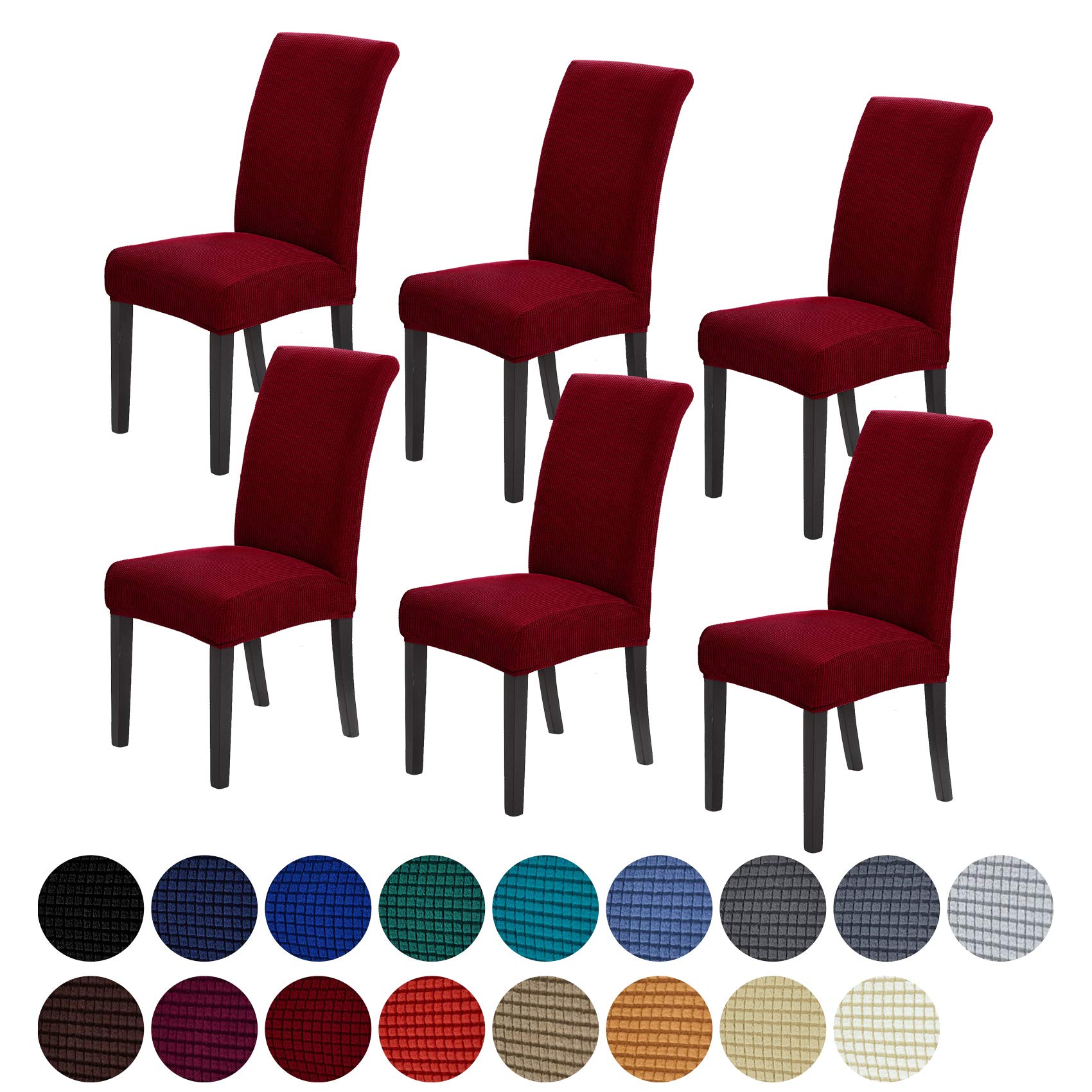 Howhic Stretch Chair Covers for Dining Room Set of 6, Removable Washable Dining Room Chair Covers, Dining Chair Slipcovers Seat Protector, Great Home Decor and Banquet Upholstery (Red Dahlia, 6 Pack)