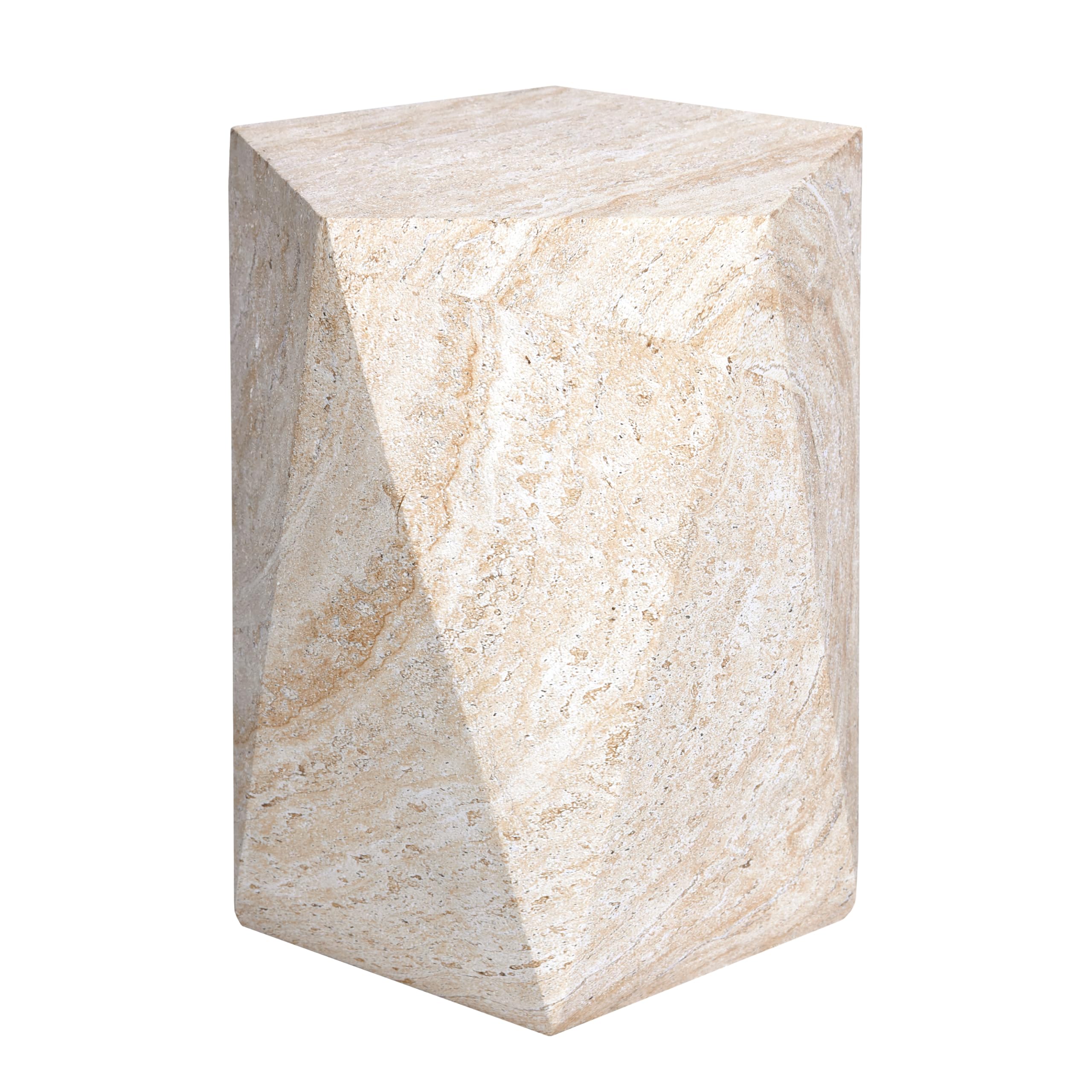 Empire Art Direct Pentagon Travertine Stone Finish Italian Design MgO Side Accent Table, Living Room, Bedroom & Office, 16"x16"x18.6"