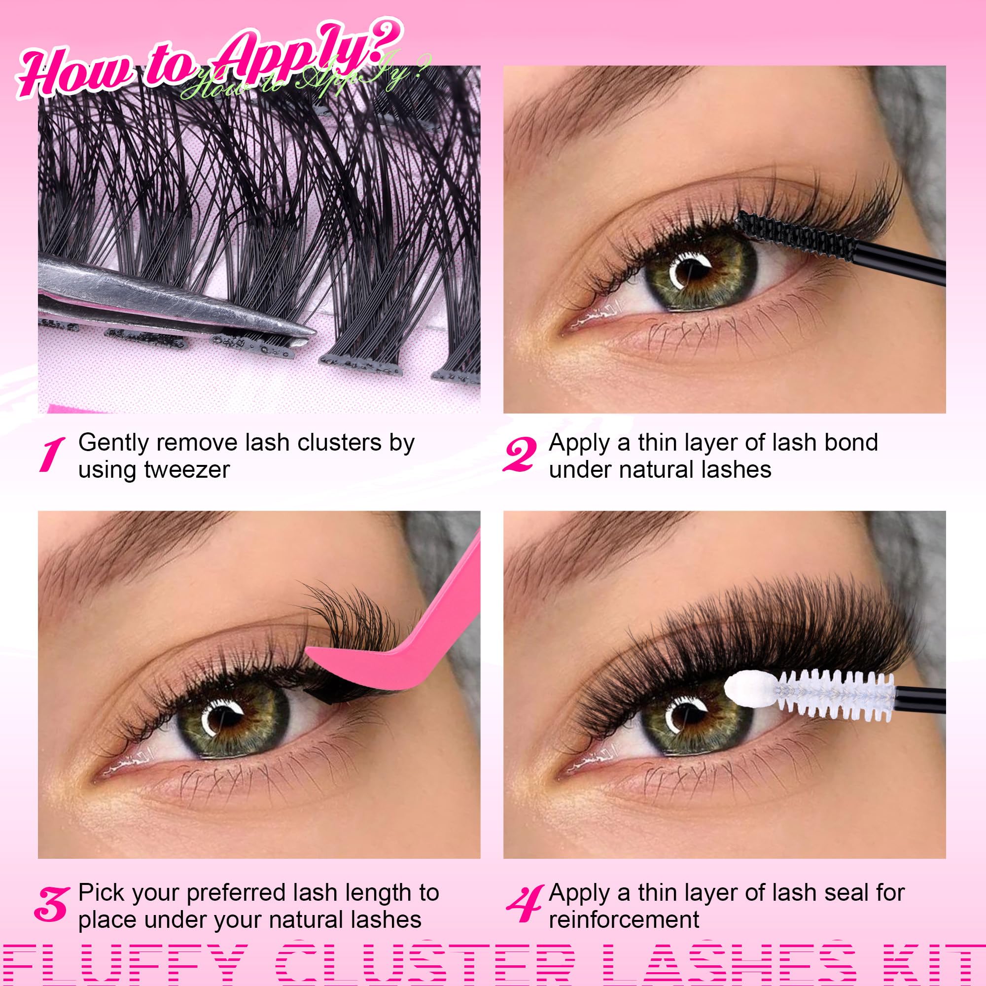 PHKERATA Flauschige Cluster-Wimpern, 60P+80P, D-Curl, Russische Wimpern, Dickes Volumen, Wimpernverlängerung (10-18 mm Mix, Schwarz)