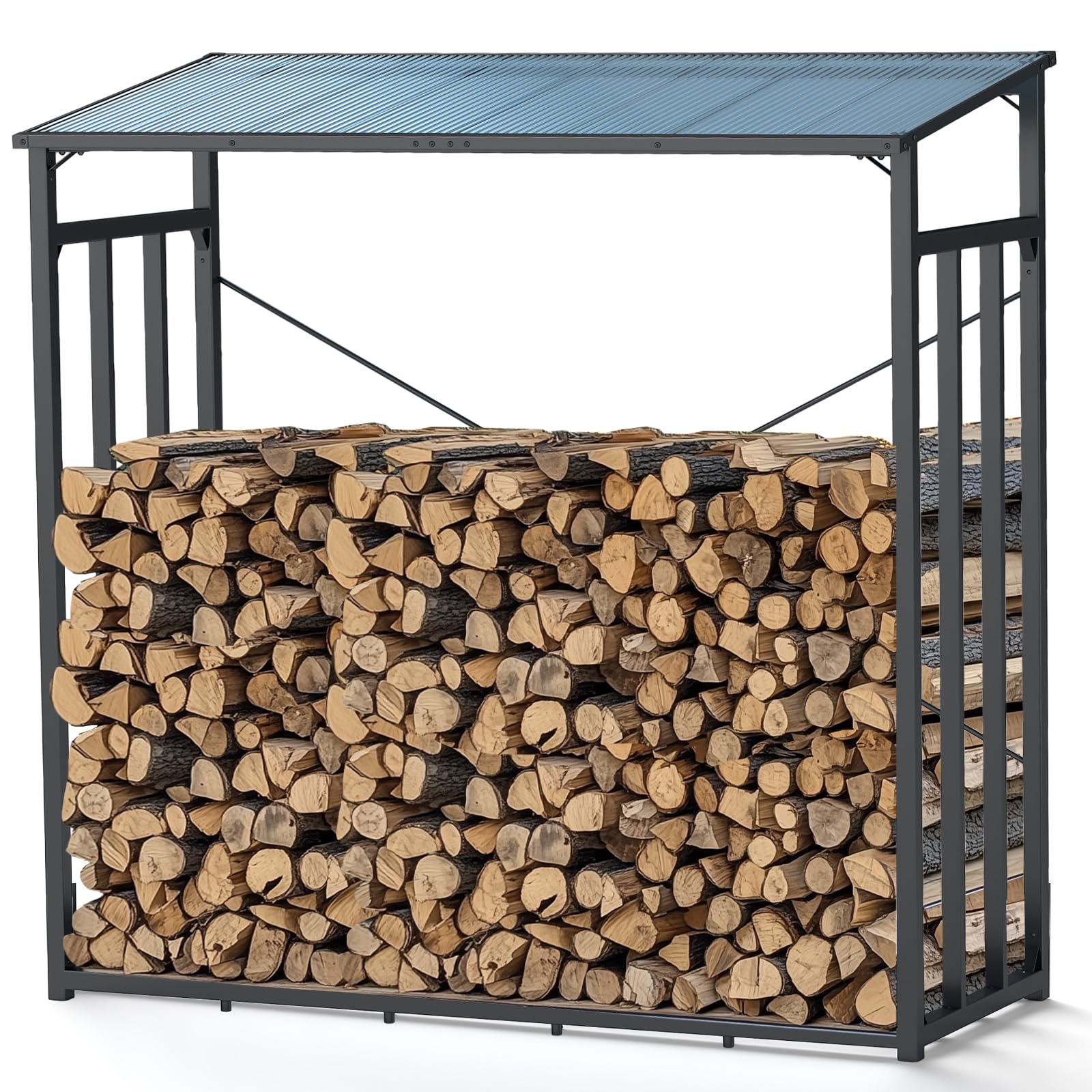 Trintion Kaminholzregal Außen 185 x 70 x 185 cm, Metall Brennholzregal, 3,3 SRM / 2,3m³ Kaminholzlager, Feuerverzinkt Holzunterstand für Kaminholz Aussen