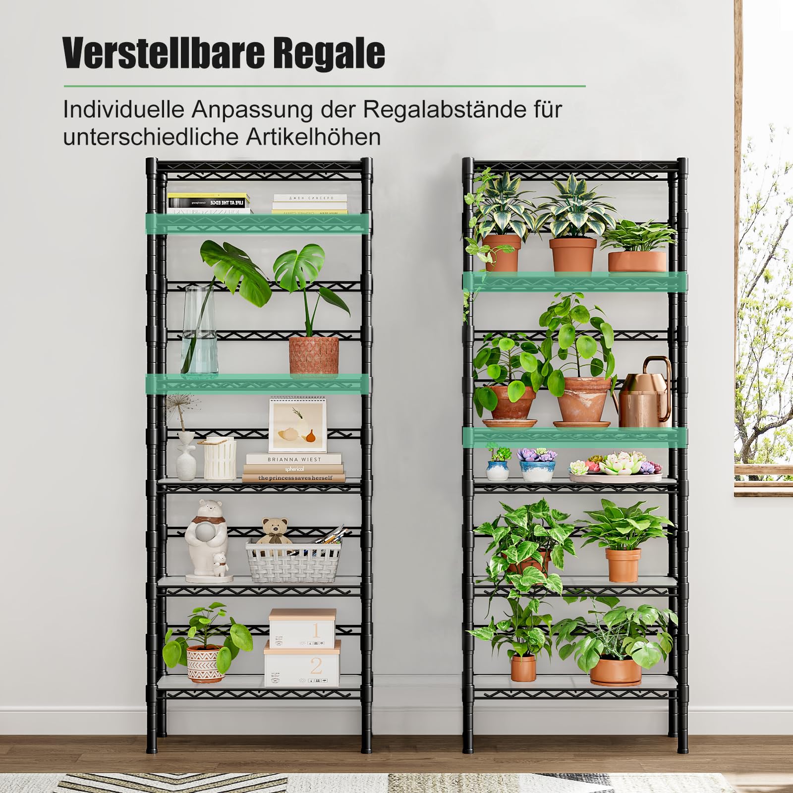 KZOBYD 6-stöckiges Metallregal, Lagerregal mit Höhenverstellbar Regalböden, Robustes Standregal Küchenregal, Regale für Küche, Bad & Büro, Schwarz