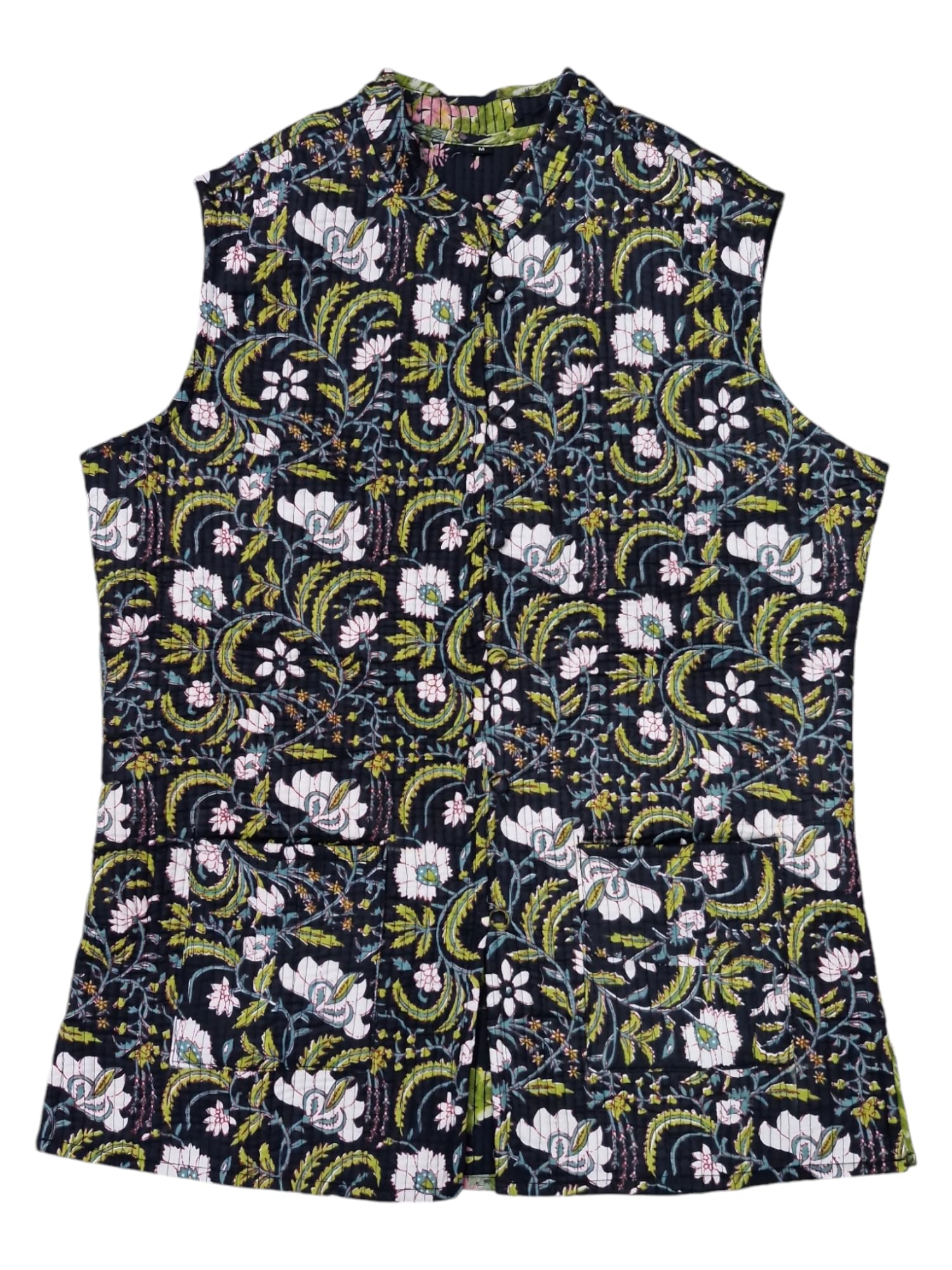 shubhangi collections Women's Black - Multy Color Cotton Quilted Reversible Sleeveless Jacket-picture-46
