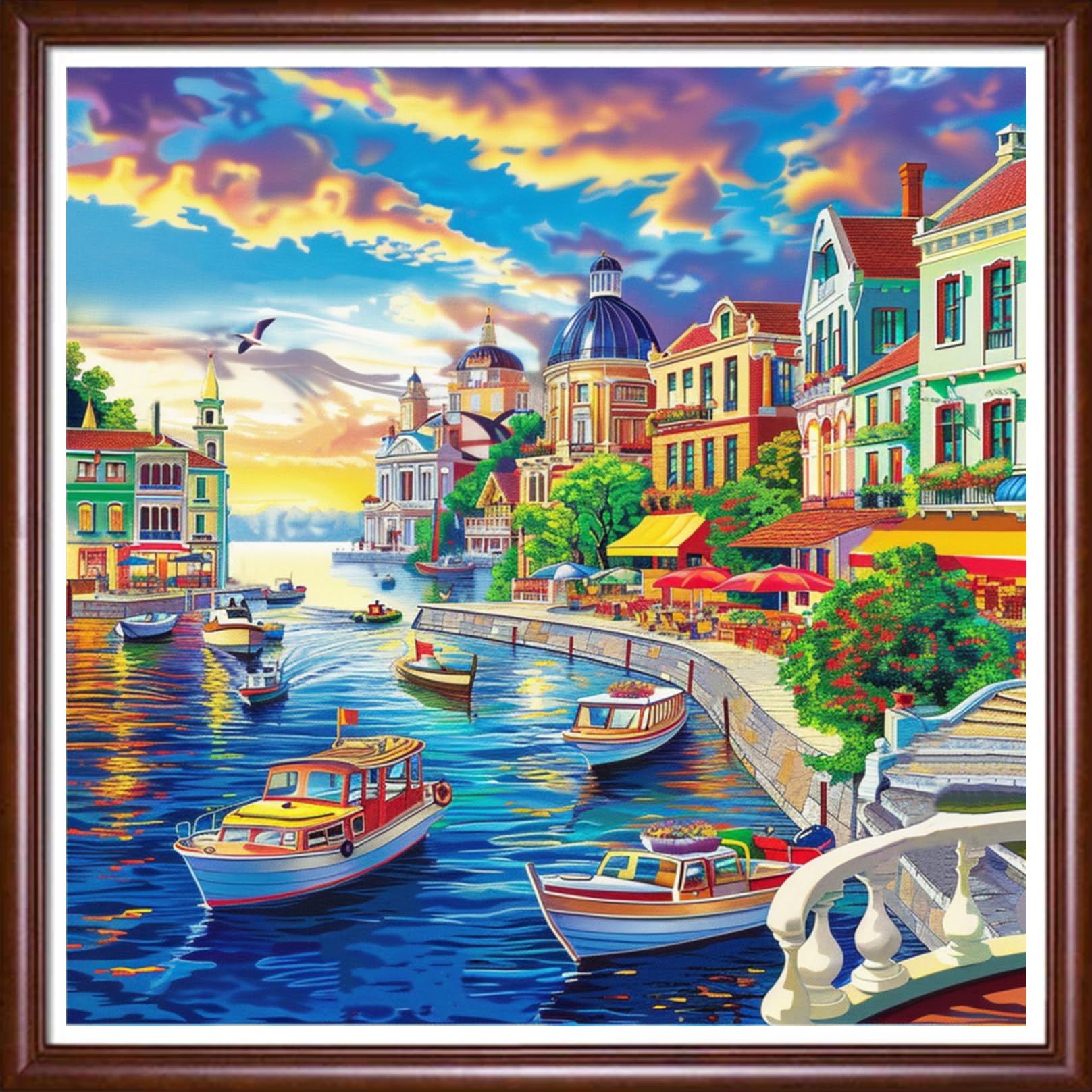 DMCVIVR Stamped Cross Stitch Kits for Beginners Adults Needlepoint Kits for Beginners Embroidery Kits for Adults Crossstitch Kit for Beginners 11CT-Venice Water City 18×18 inch