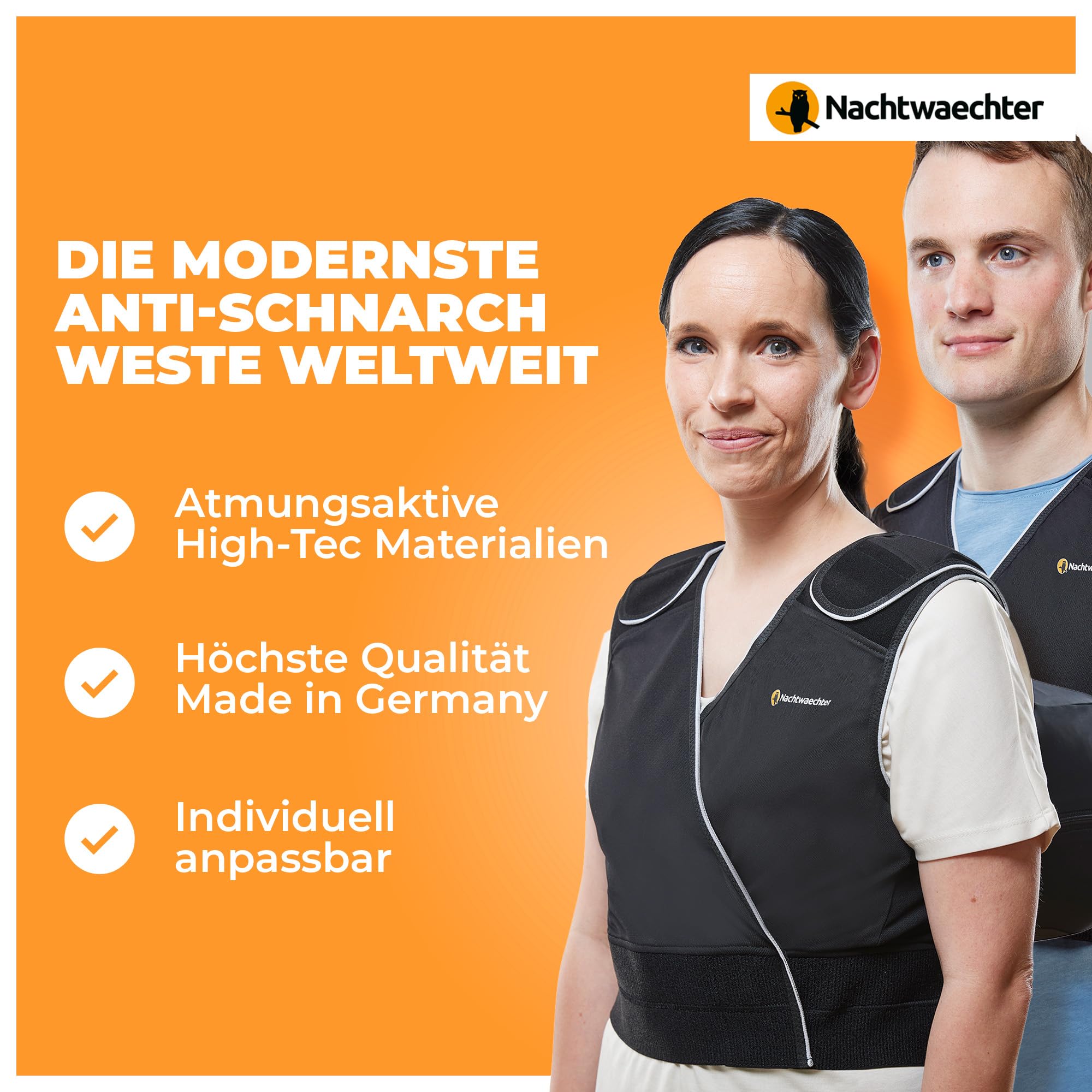 Nachtwaechter - Effektive Anti-Schnarch Weste 2.0 in M/L mit LINA Kissen inkl. grauen Bezügen | Hilfsmittel gegen Schnarchen, auch für unterwegs