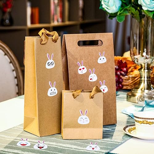 Miniatura 5 de Chuangdi Calcomanías de conejo de Pascua, calcomanías de cara de conejo, calcomanías de Pascua de 1.5 pulgadas, etiquetas adhesivas para recuerdos