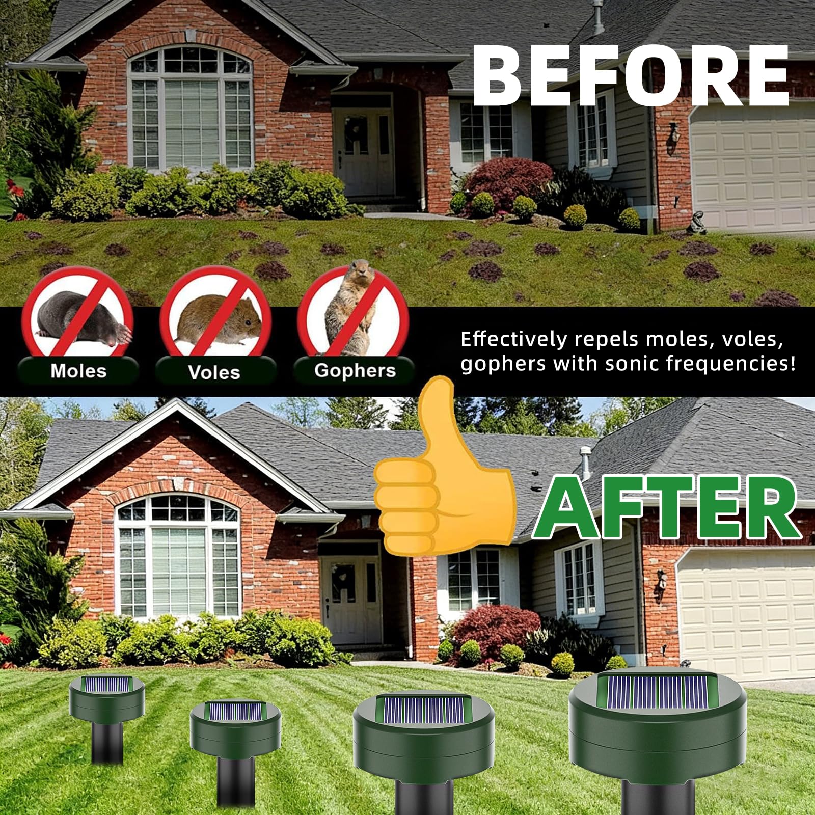 Repellente Ultrasuoni per Topi, 8 Pezzi Dissuasori per Talpe, Ultrasuoni per Topi da Esterno, Ip65 Impermeabile, Dissuasori per Topis, Anti Talpe da Giardino Ultrasuoni