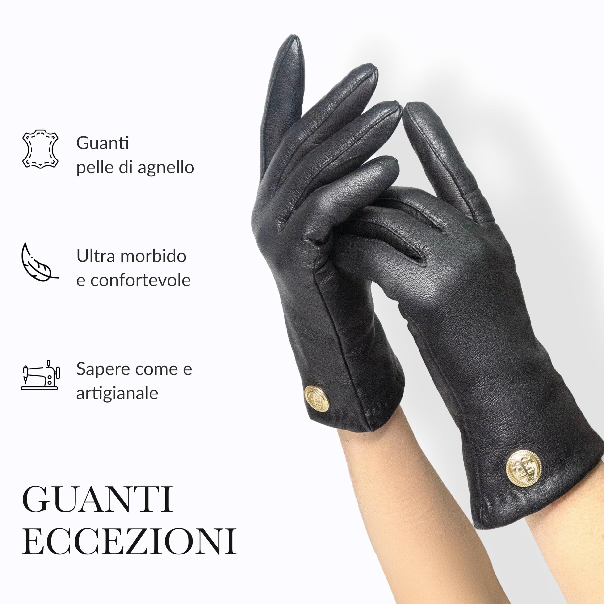 GLOVE STORY Guanti in Pelle di Agnello per Donna Fodera in 100% Seta - Guanti Touchscreen Materiale Elegante, Morbido e Confortevole - Guanti Invernali Caldi per Donna Produzione Artigianale
