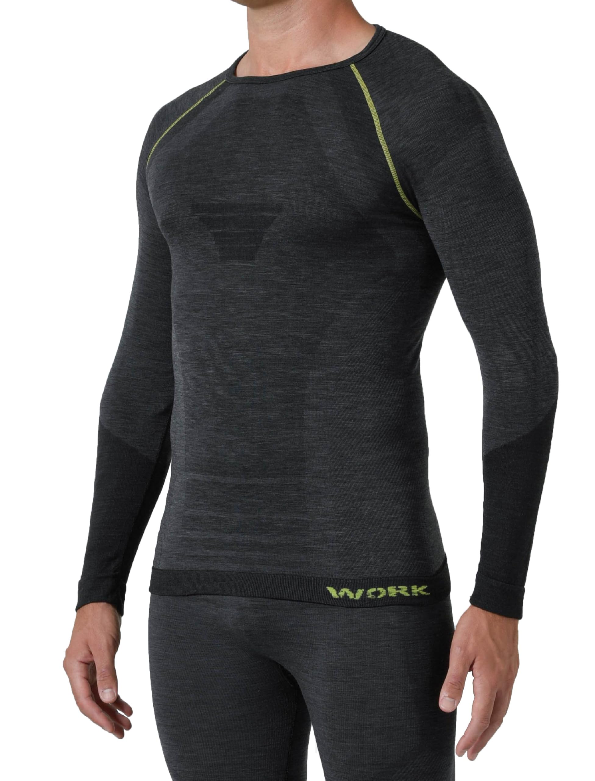 Maglia Termica Uomo Manica Lunga Lana Merino - Intimo Termico Uomo Invernale da Lavoro, Lupetto Elasticizzato, Senza Cuciture, Traspirante e Termoregolante - Made in Italy