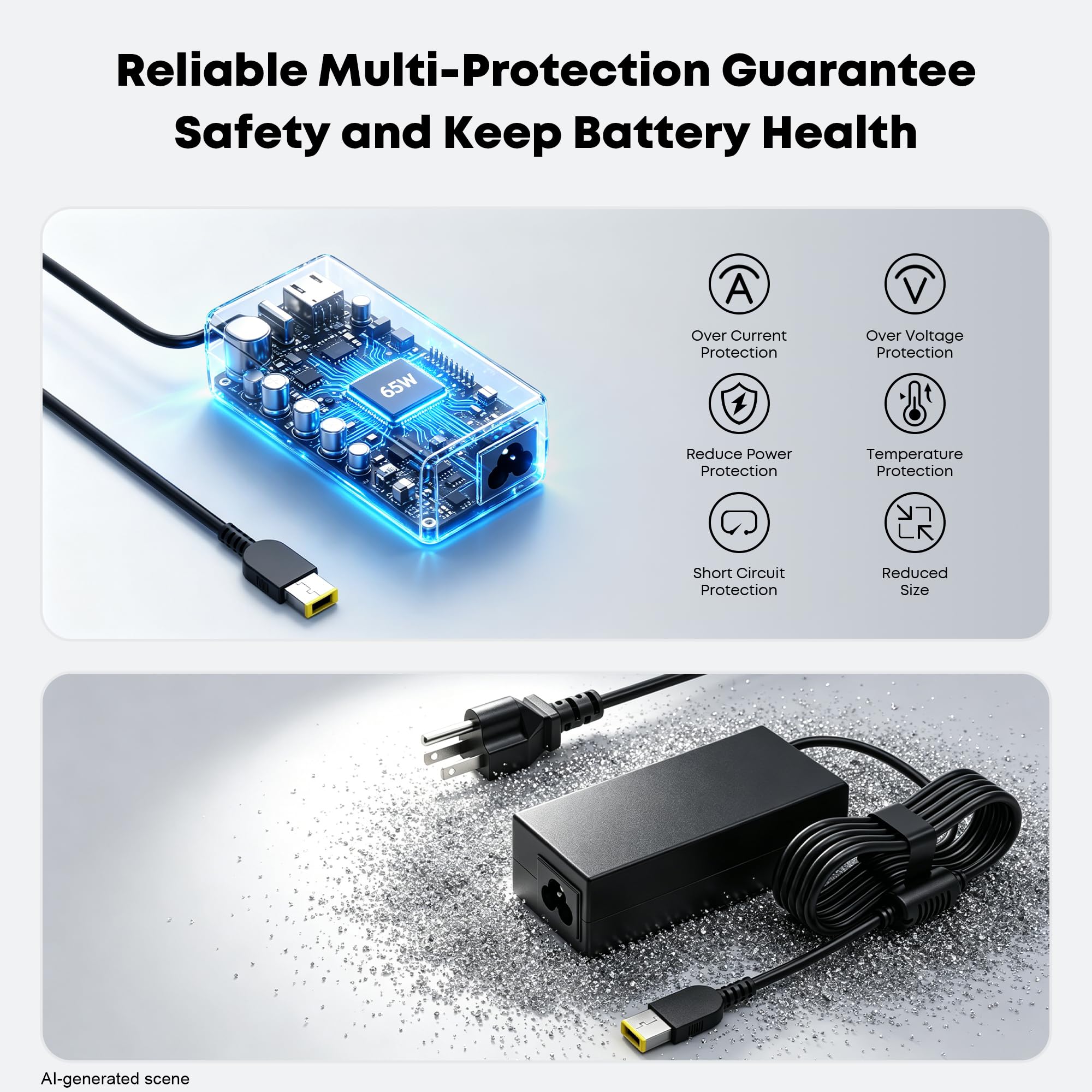 WZXHU 65W Slim Tip Laptop Charger for Lenovo ThinkPad T460 T470 T470S T440S — Amazon image 6