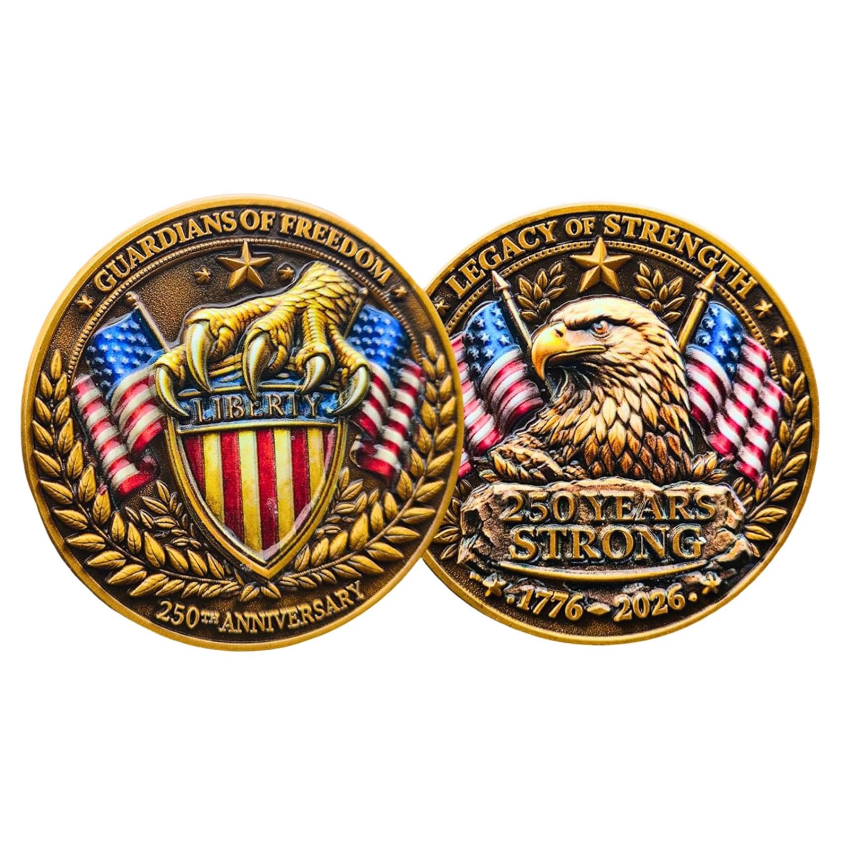 250th Anniversary USA Commemorative Coin Set including Wooden Gift Box, Patriotic Eagle & Liberty Bell Coins - Image 4