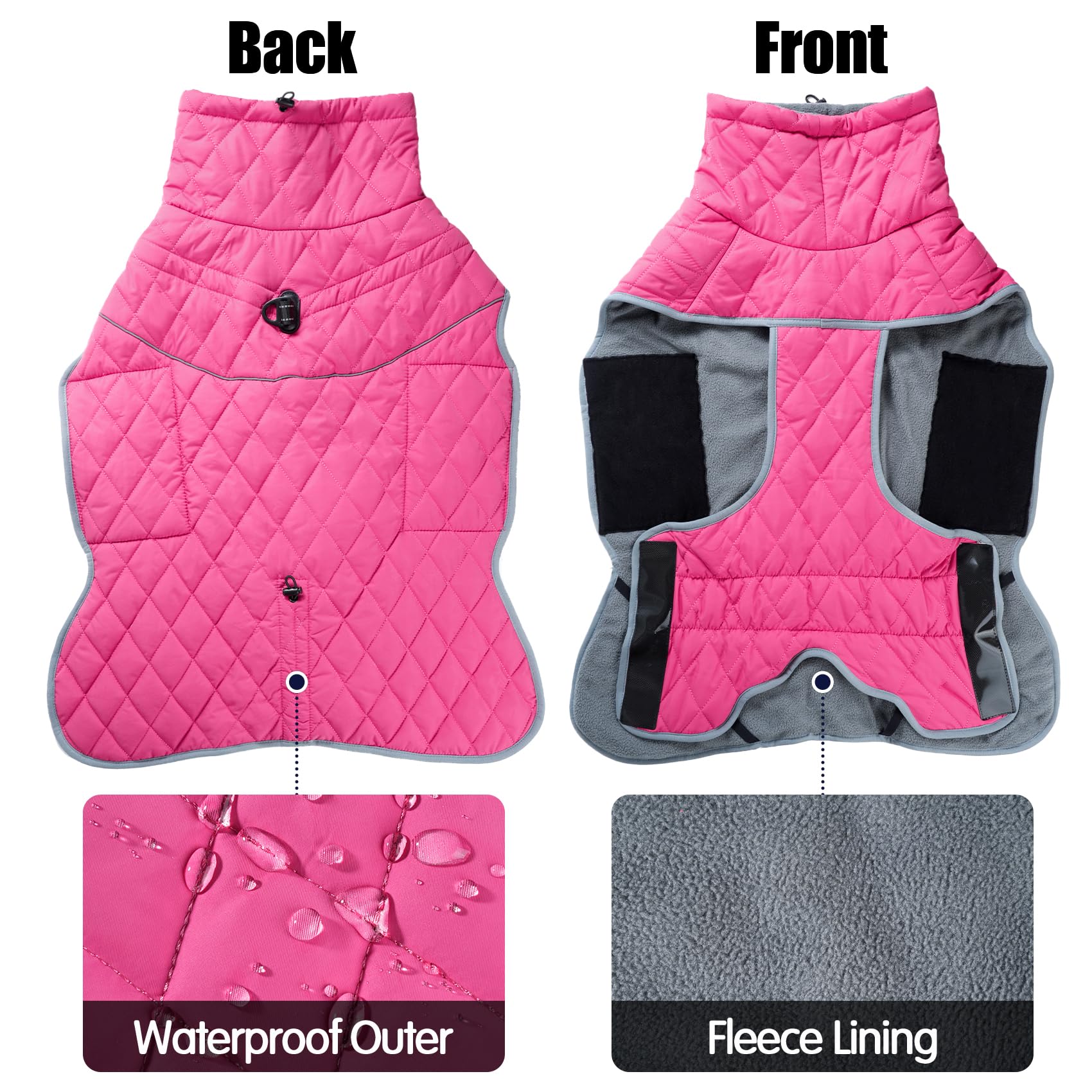 HEYWEAN Caldo Cappotto Impermeabile Giacca Invernale Foderata in Pile Riflettente con D-Ring Cappotti e Giubbotti per Cani Taglia Piccola Media Grande