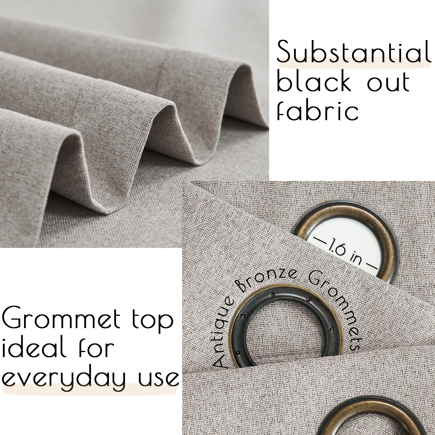 jinchan 100% Blackout Curtains 84 Inches Long Greyish Beige Curtains Bedroom Room Darkening Curtains Window Thermal Insulated Curtains for Living Room Nursery Grommet Top Drapes 2 Panels