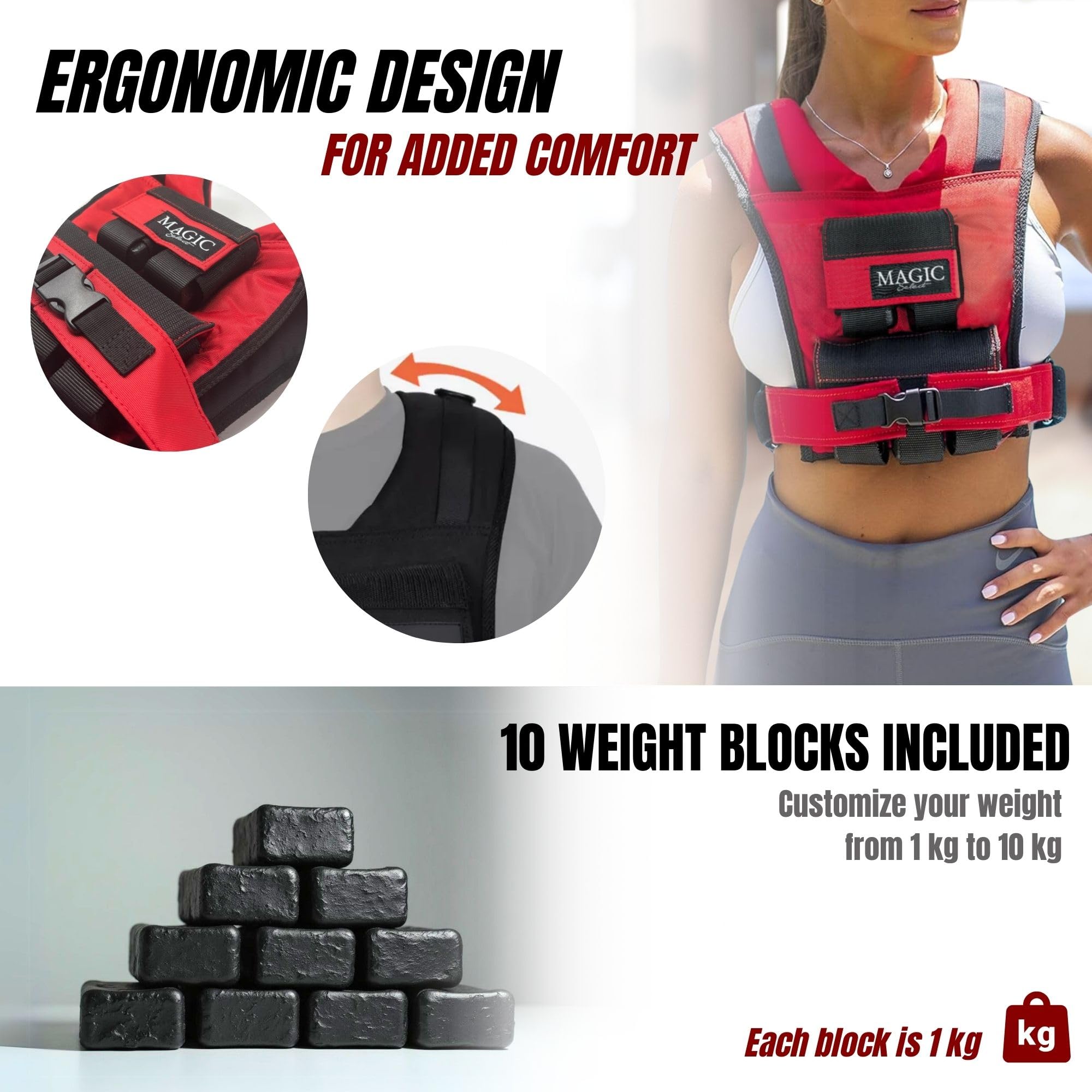 Giubbotto Zavorrato. Gilet Pesi da Allenamento. Gilet con Peso Regolabile 20 kg con Pesi Inclusi. Regolabile e Compatto per Uomo o Donna. Allenamento della Forza, Palestra in Casa, Crossfit, Corsa.