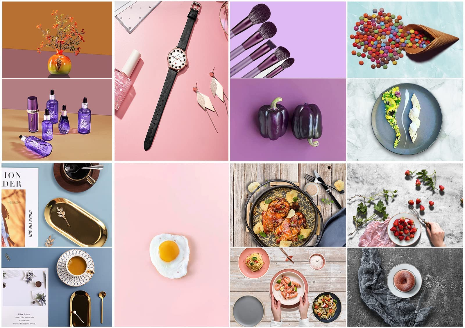 Carta Sfondo Fotografico 12 Motivi Doppia Faccia - 6 Pezzi 34x23in Per Gioielli, Cibo, Cosmetici | Impermeabile